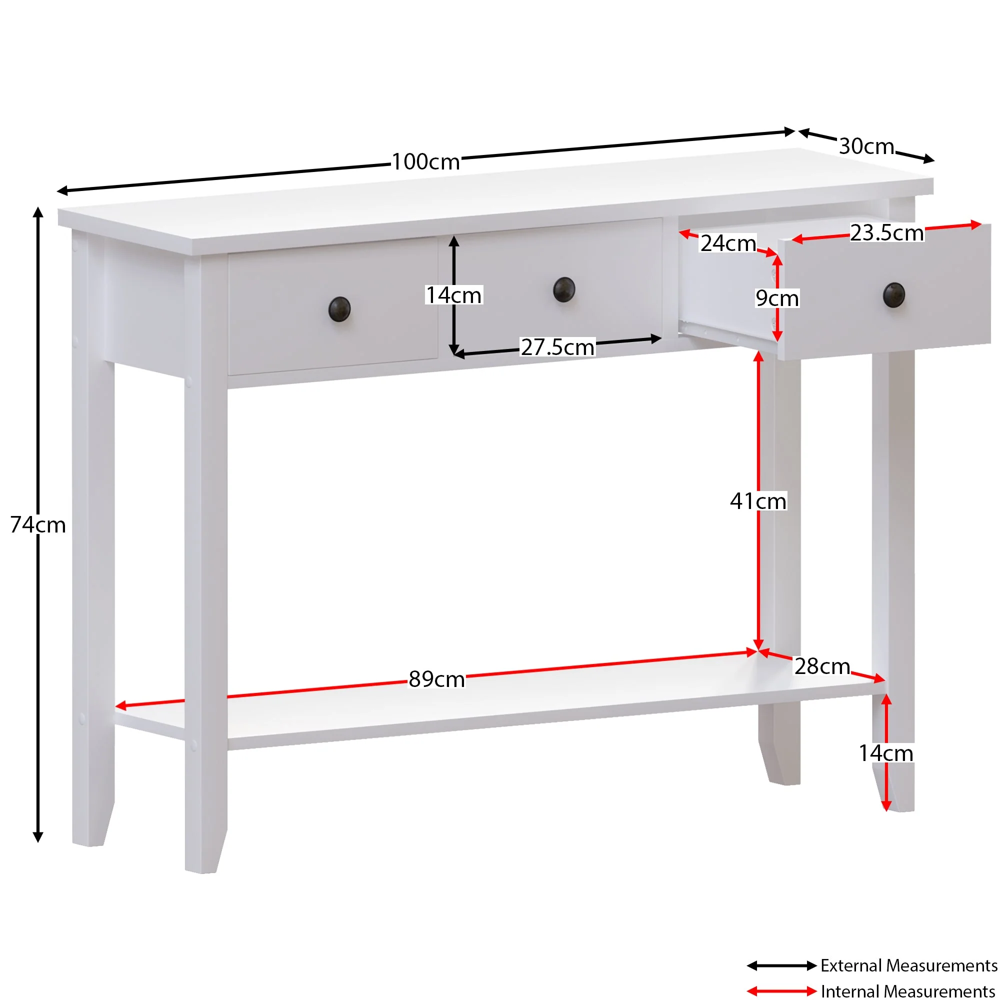 Windsor Konsolentisch in Grau mit 3 Schubladen und Ablageboden – Wohnzimmer & Flurmöbel - Image 9