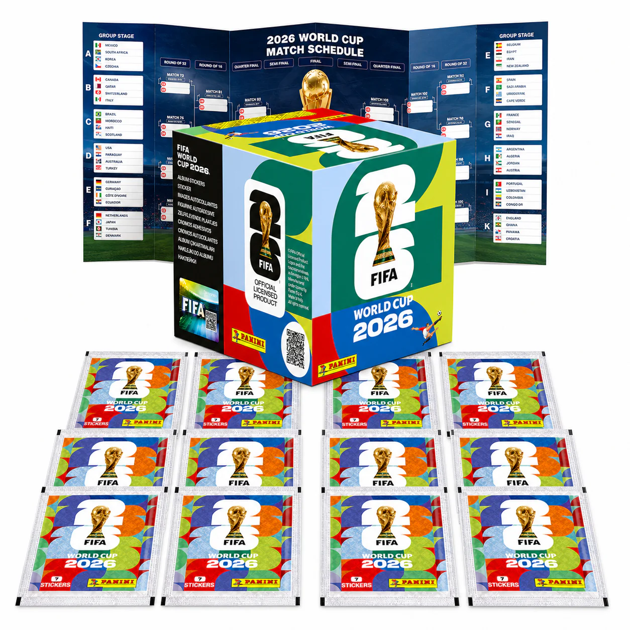 WM 2026 Set Weltmeisterschaft – Spielplan & Panini Sticker (50 Tüten  / 350 Sticker Einzeltüten)
