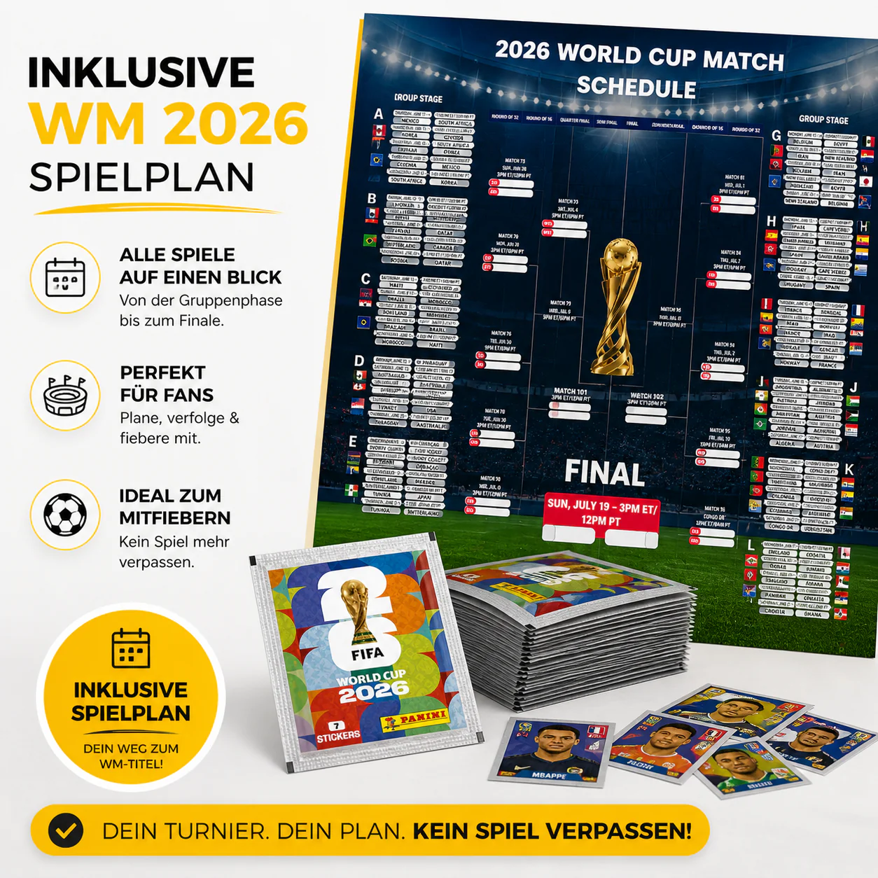 WM 2026 Sticker Set Fußball – inkl Spielplan & Panini Sticker (25 Tüten  / 175 Sticker Einzeltüten) - Image 17