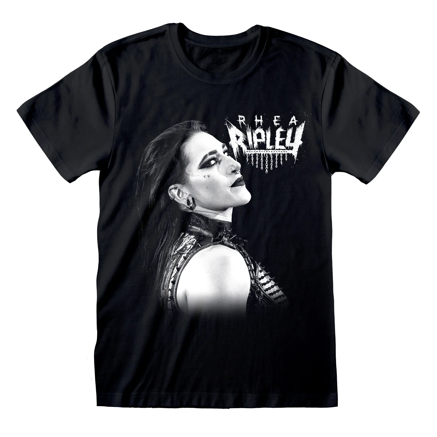 WWE - Rhea Ripley - Faded Photo (Unisex Black T - Shirt Front )