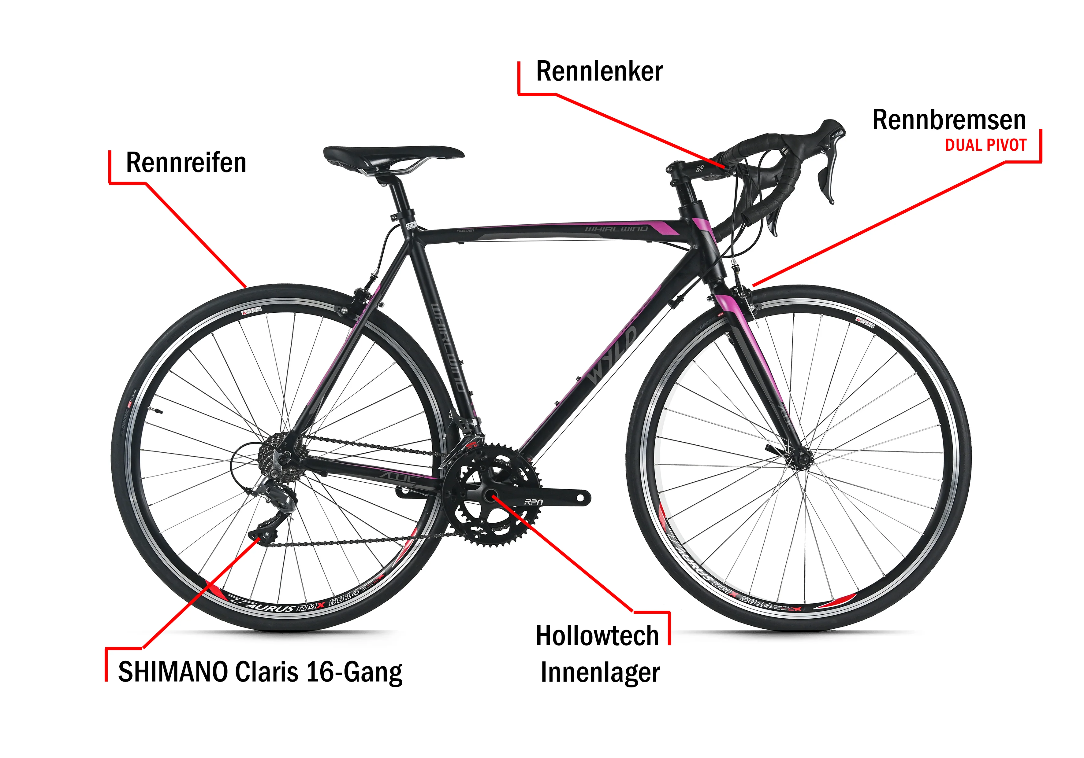 WYLD Rennrad 28'' Whirlwind 100 Schwarz-Lila 16 Gänge RH 60 cm - Image 3