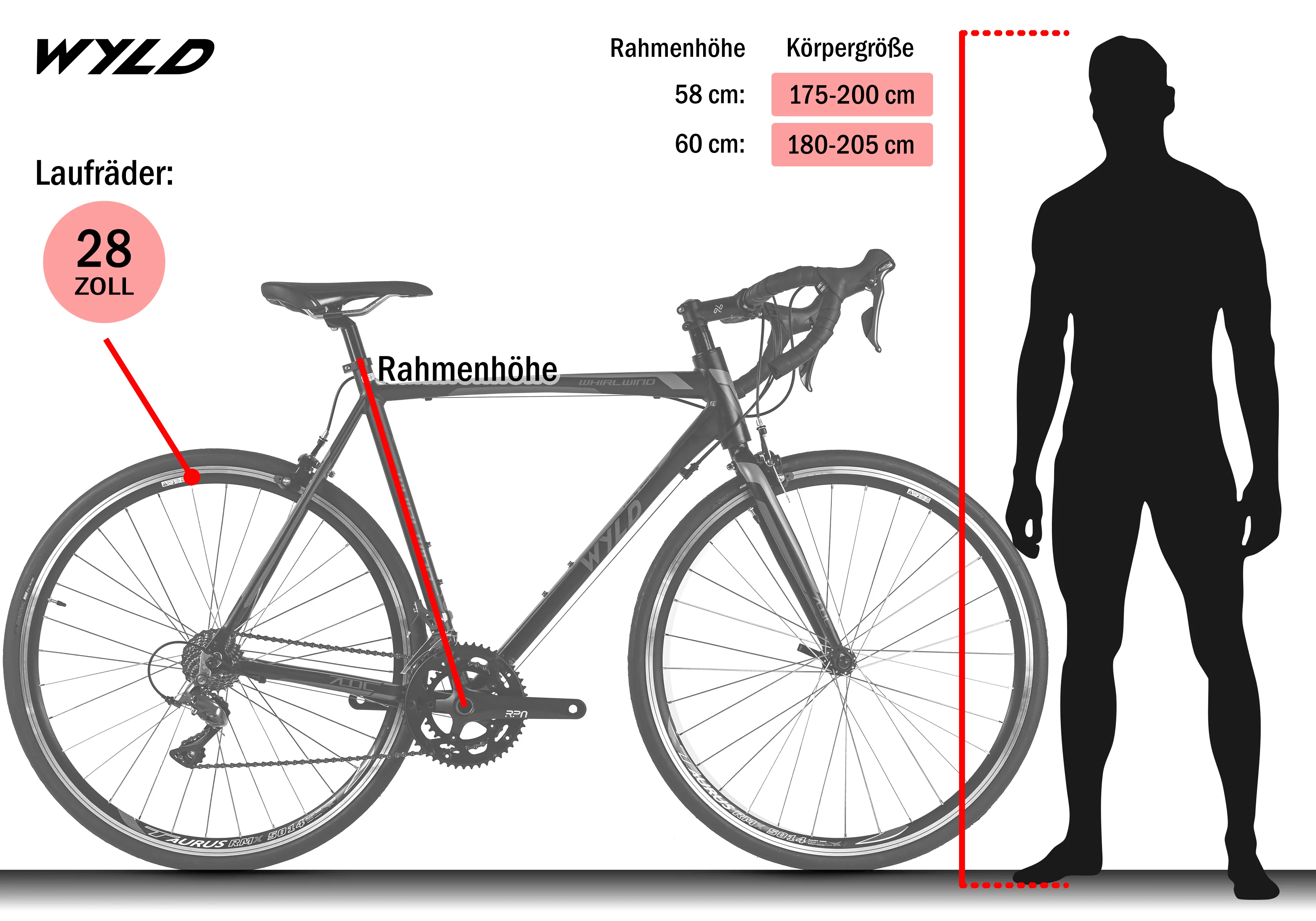 WYLD Rennrad 28'' Whirlwind 100 Schwarz-Rot 16 Gänge RH 58 cm - Image 2