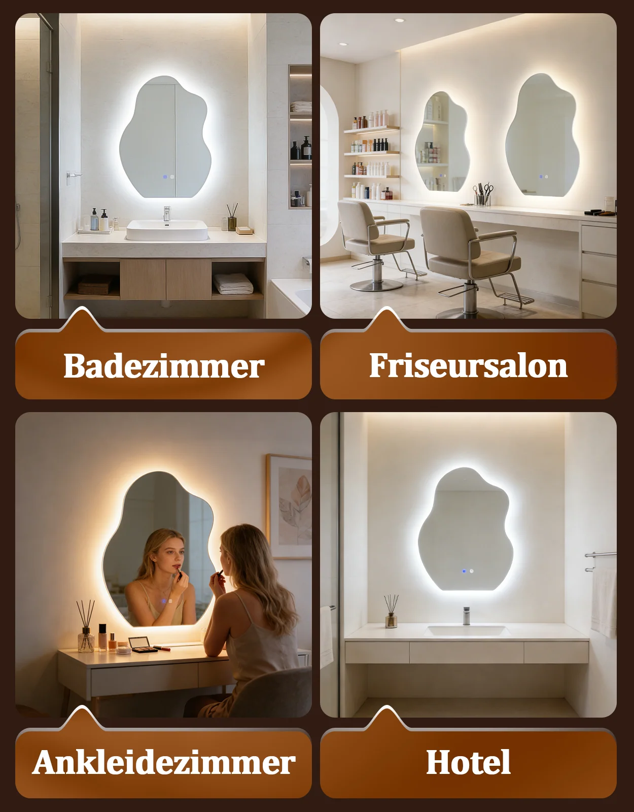 ZMH Badspiegel asymmetrisch mit Beleuchtung LED 60x80cm Entfogger-Funktion Touch Dimmbar Wandspiegel - Image 2
