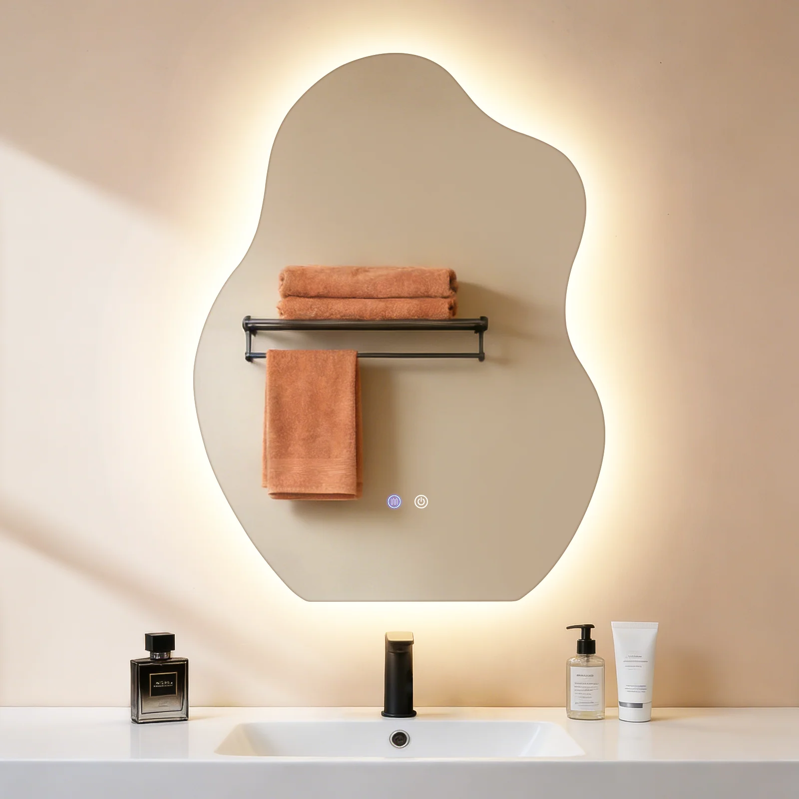 ZMH Badspiegel asymmetrisch mit Beleuchtung LED 60x80cm Entfogger-Funktion Touch Dimmbar Wandspiegel - Image 3
