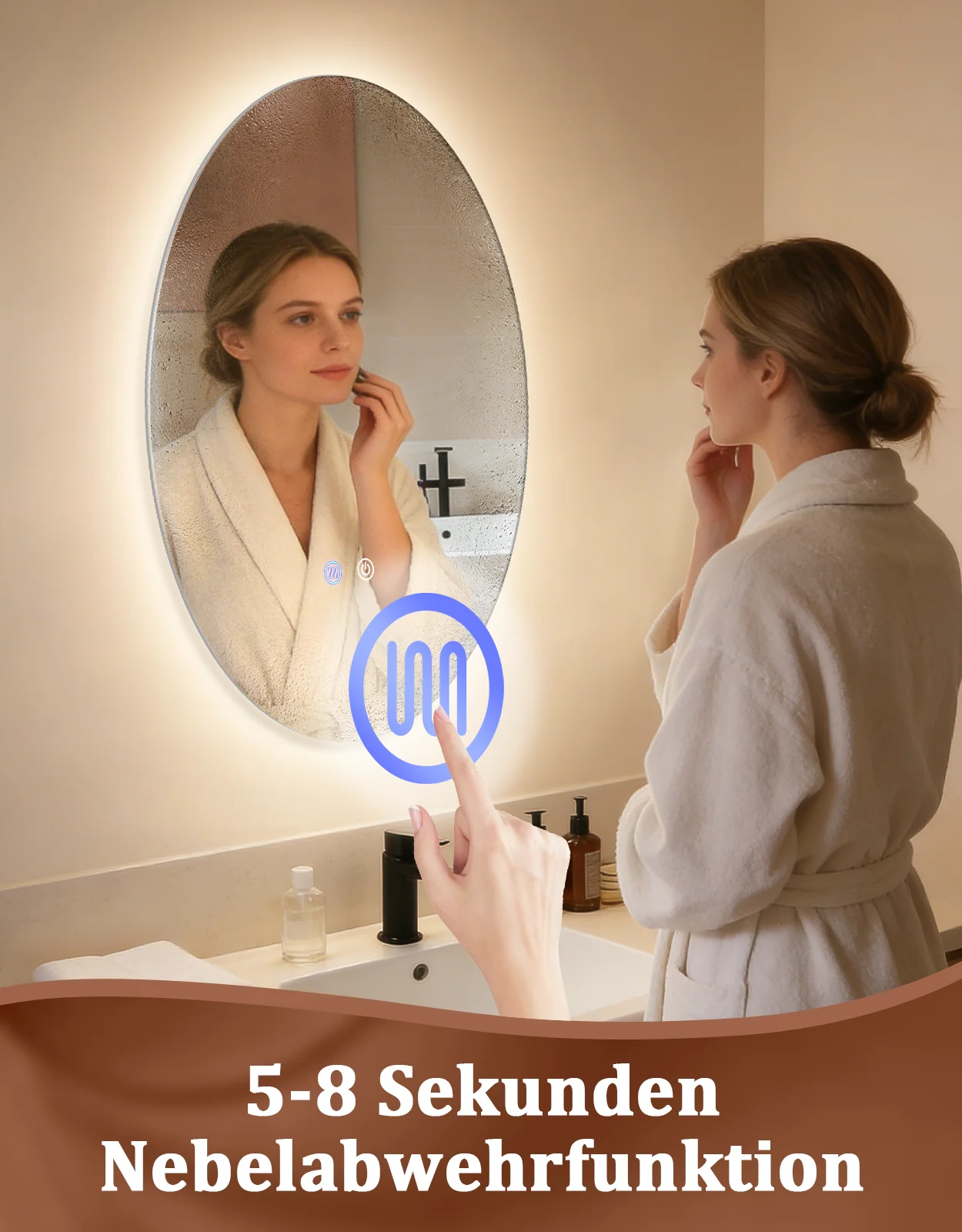 ZMH Badspiegel mit Beleuchtung LED 50x70cm Entfogger-Funktion Touch Dimmbar Oval Wandspiegel - Image 6