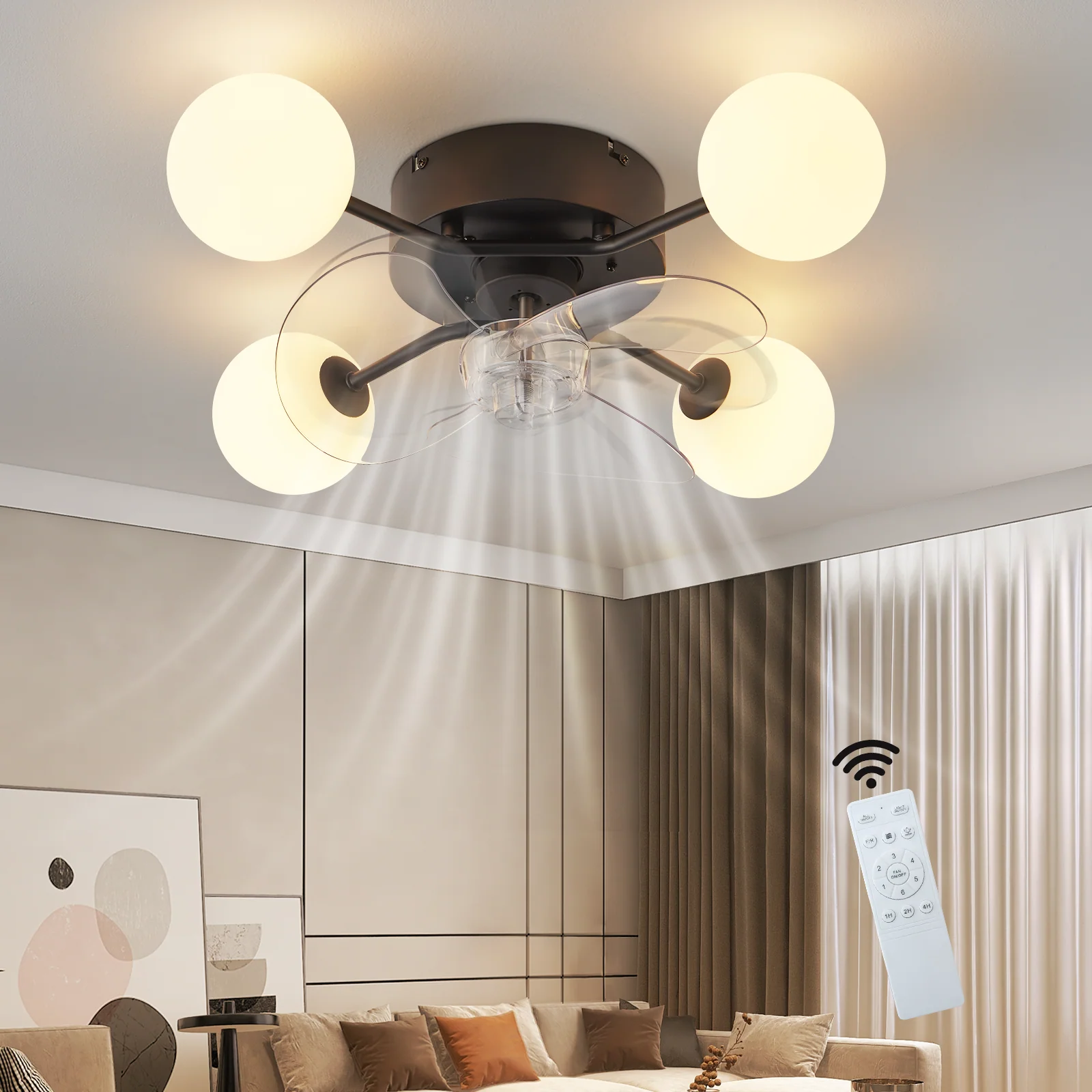 ZMH Deckenventilator mit Beleuchtung 6 Geschwindigkeiten Timer G9 leise Deckenleuchte Esszimmer - Image 3