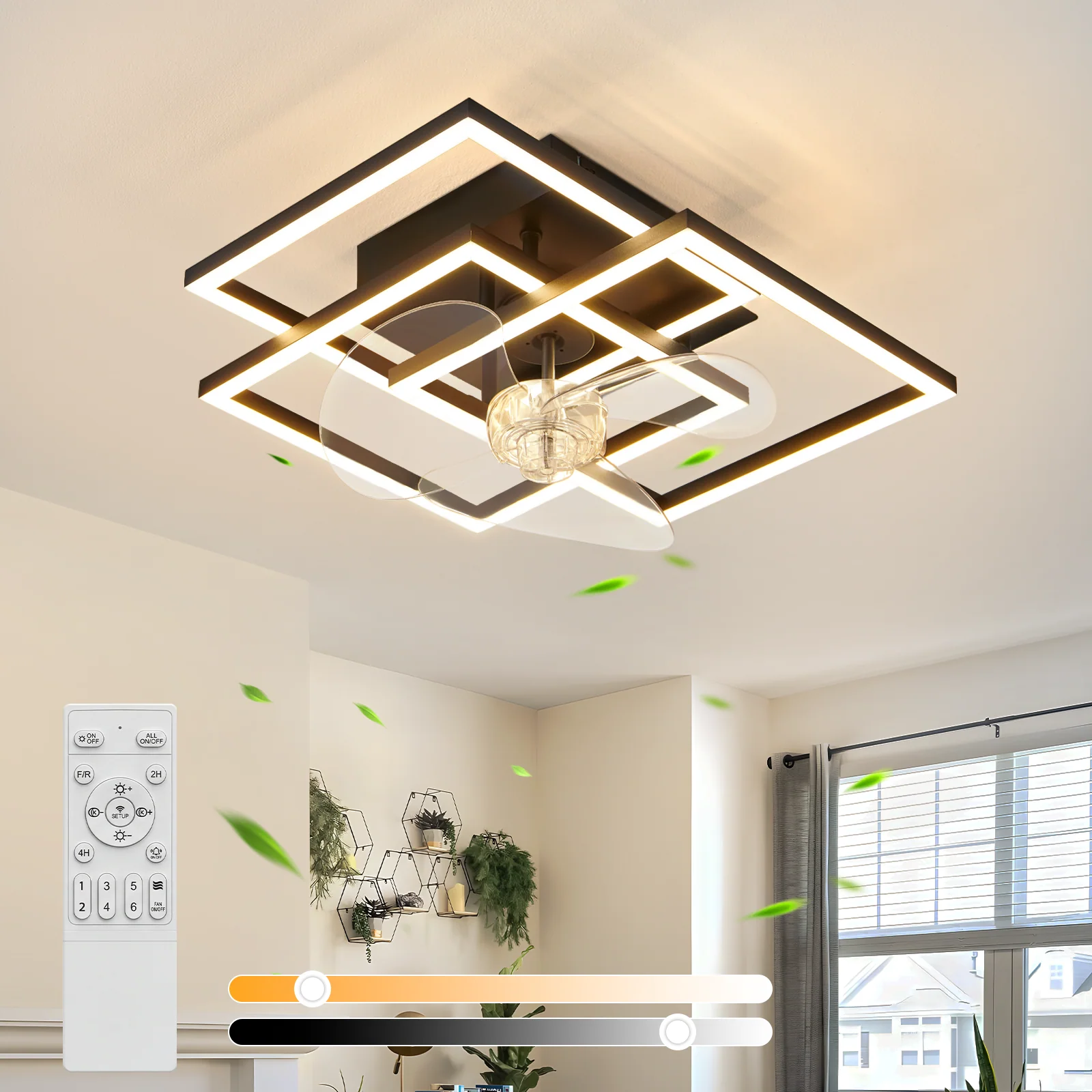 ZMH Deckenventilator Mit Beleuchtung Dimmbar 6-Gang Modern Schwarz LED Deckenleuchte für Wohnzimmer - Image 2