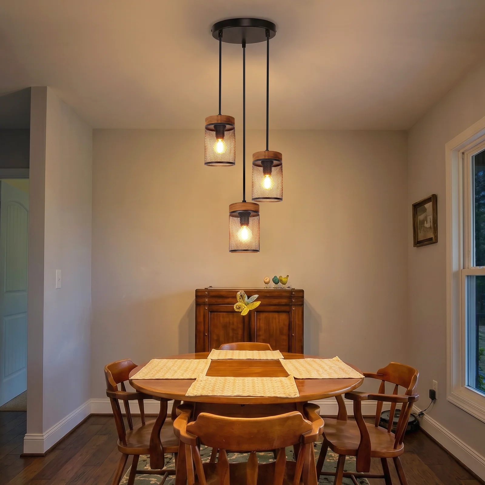 ZMH Hängelampe 3 flammig Holz Vinatge E14 Industrial Retro Pendelleuchte für Wohnzimmer Esszimmer - Image 3