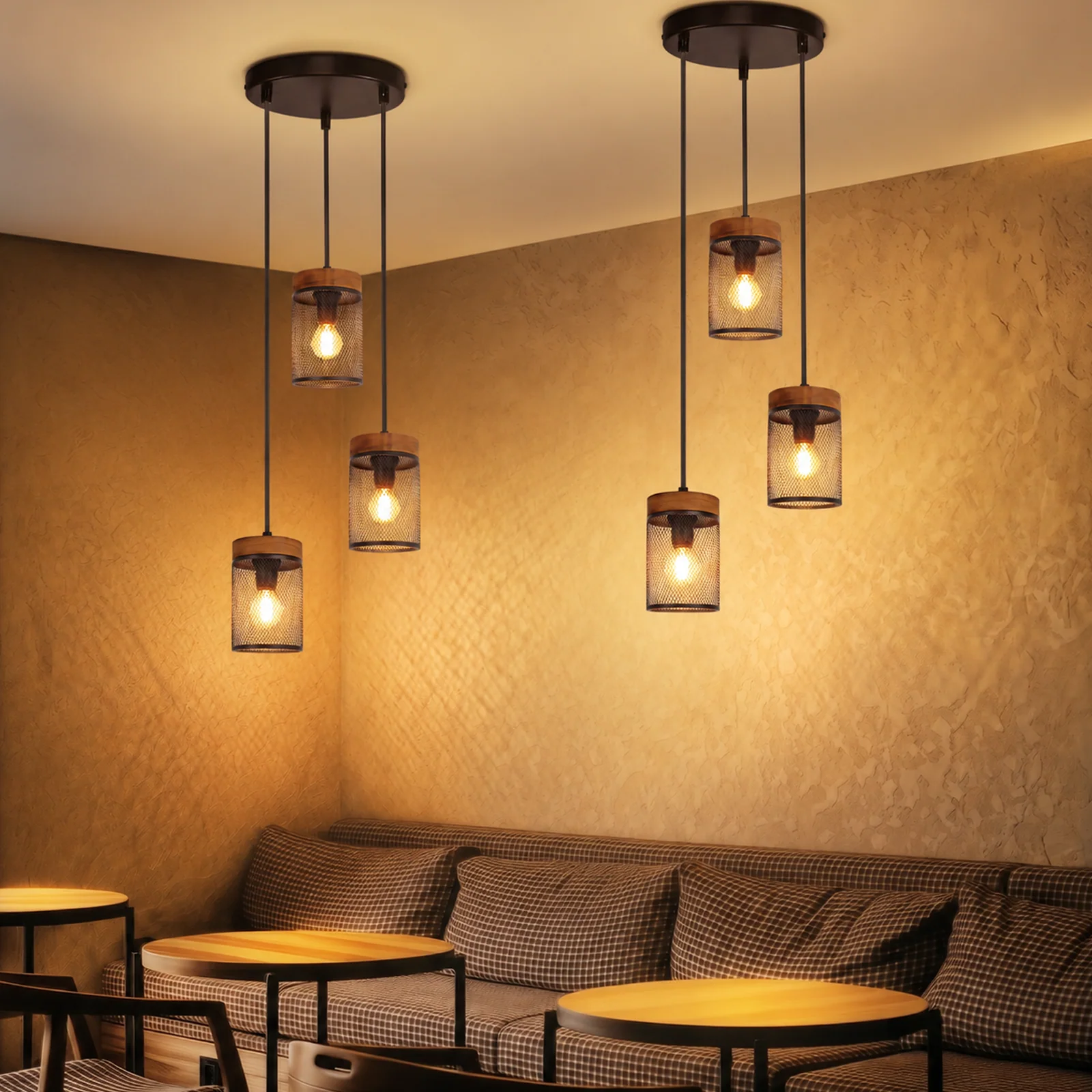 ZMH Hängelampe 3 flammig Holz Vinatge E14 Industrial Retro Pendelleuchte für Wohnzimmer Esszimmer - Image 9