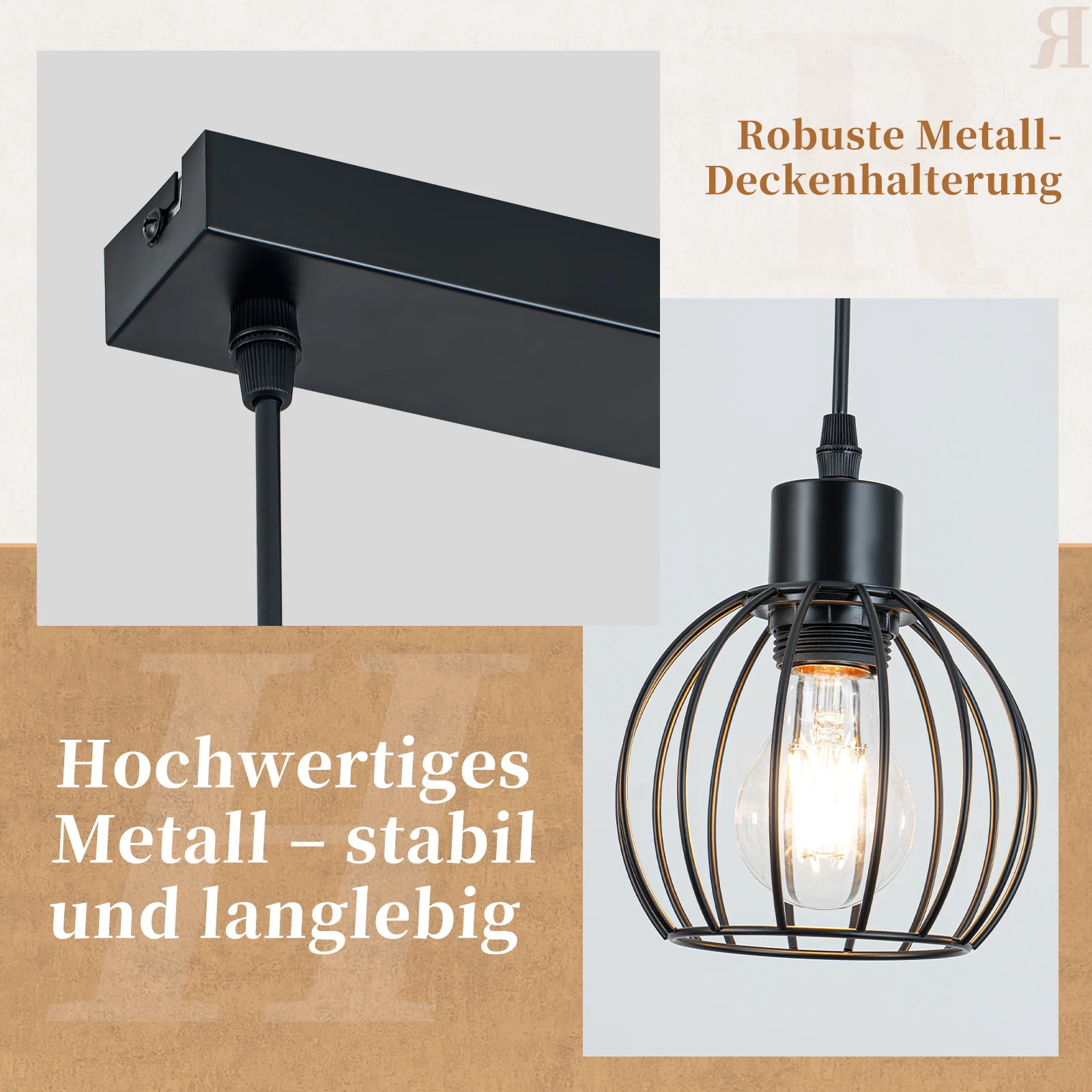 ZMH Hängelampe 3 flammig Vintage Industrial Holz Höhenverstellbar Pendelleuchte für Wohnzimmer Bar - Image 7
