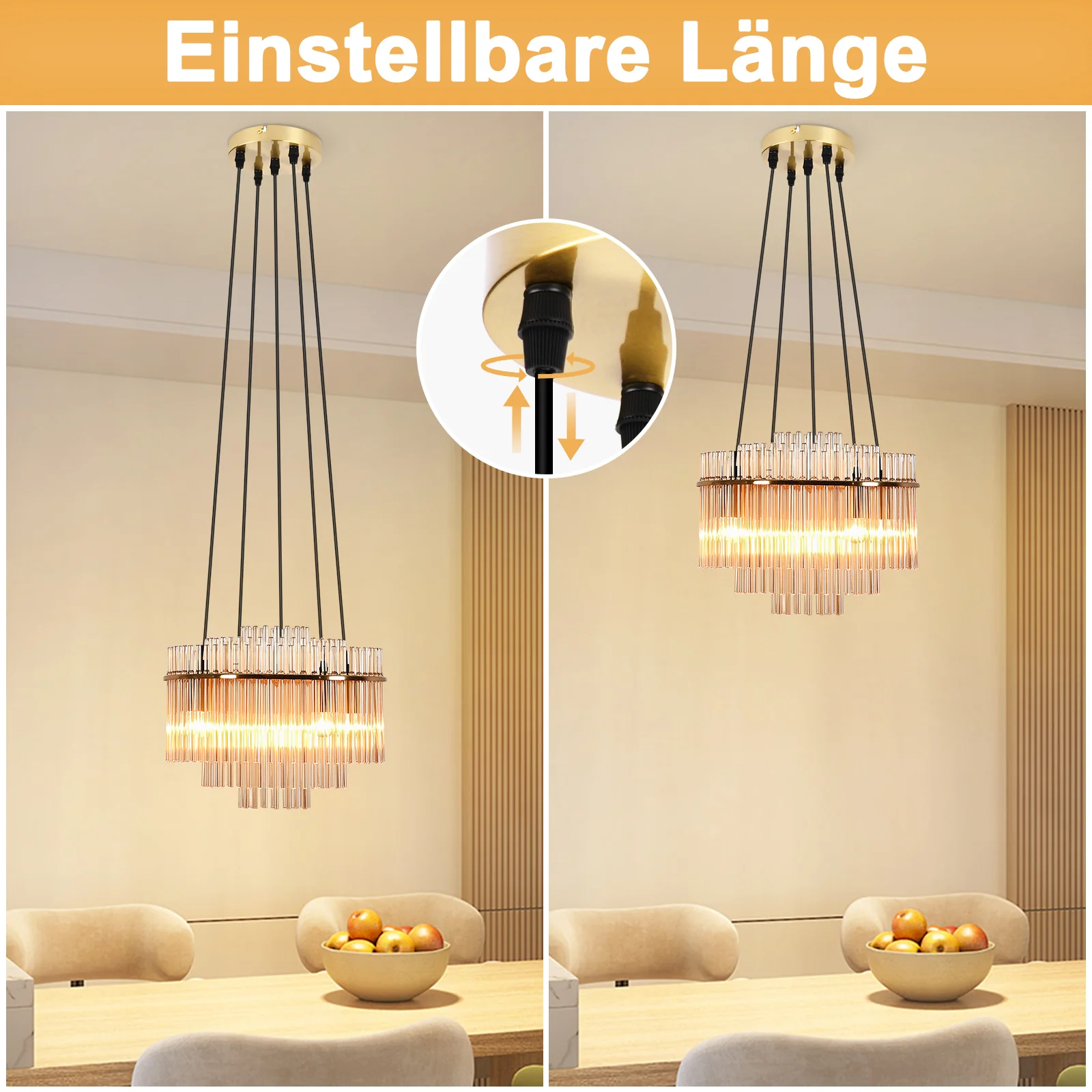 ZMH Hängelampe 5 Flammig Glas Schwarz E14 Esstisch Pendelleuchte für Wohnzimmer Ohne Leuchtmittel - Image 8