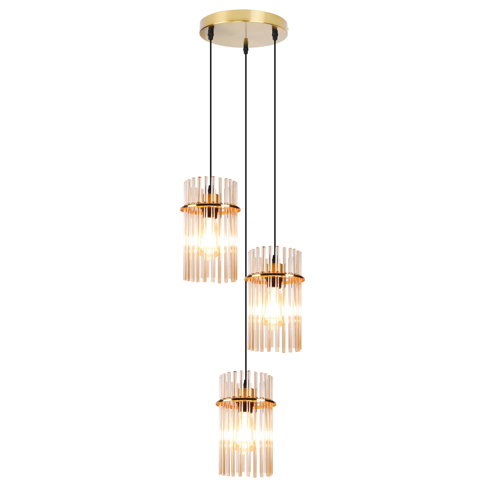 ZMH Hängelampe Glas 3 Flammig Rund Schwarz E27 Pendelleuchte für Esszimmer Ohne Leuchtmittel