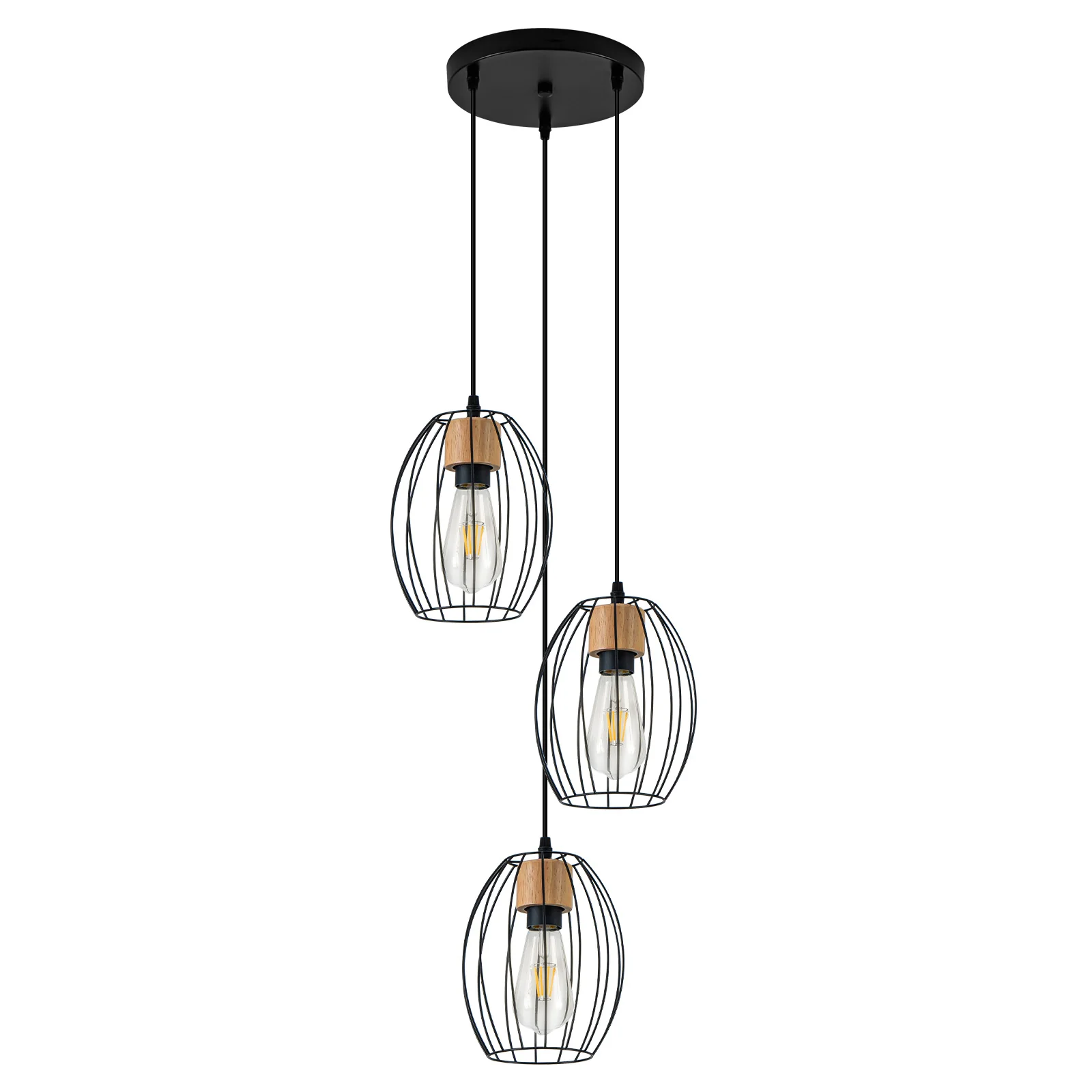 ZMH Hängelampe Vintage 3 flammig Schwarz Metall E27 Pendelleuchte für Wohnzimmer Ohne Leuchtmittel