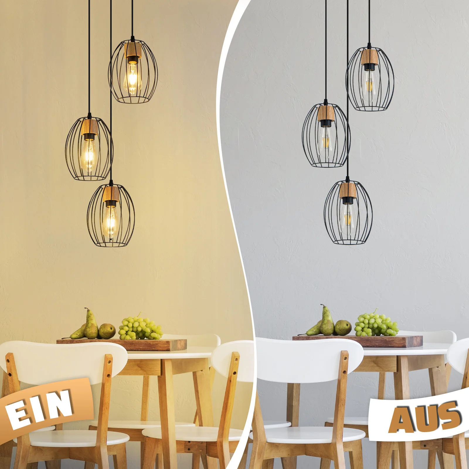ZMH Hängelampe Vintage 3 flammig Schwarz Metall E27 Pendelleuchte für Wohnzimmer Ohne Leuchtmittel - Image 7