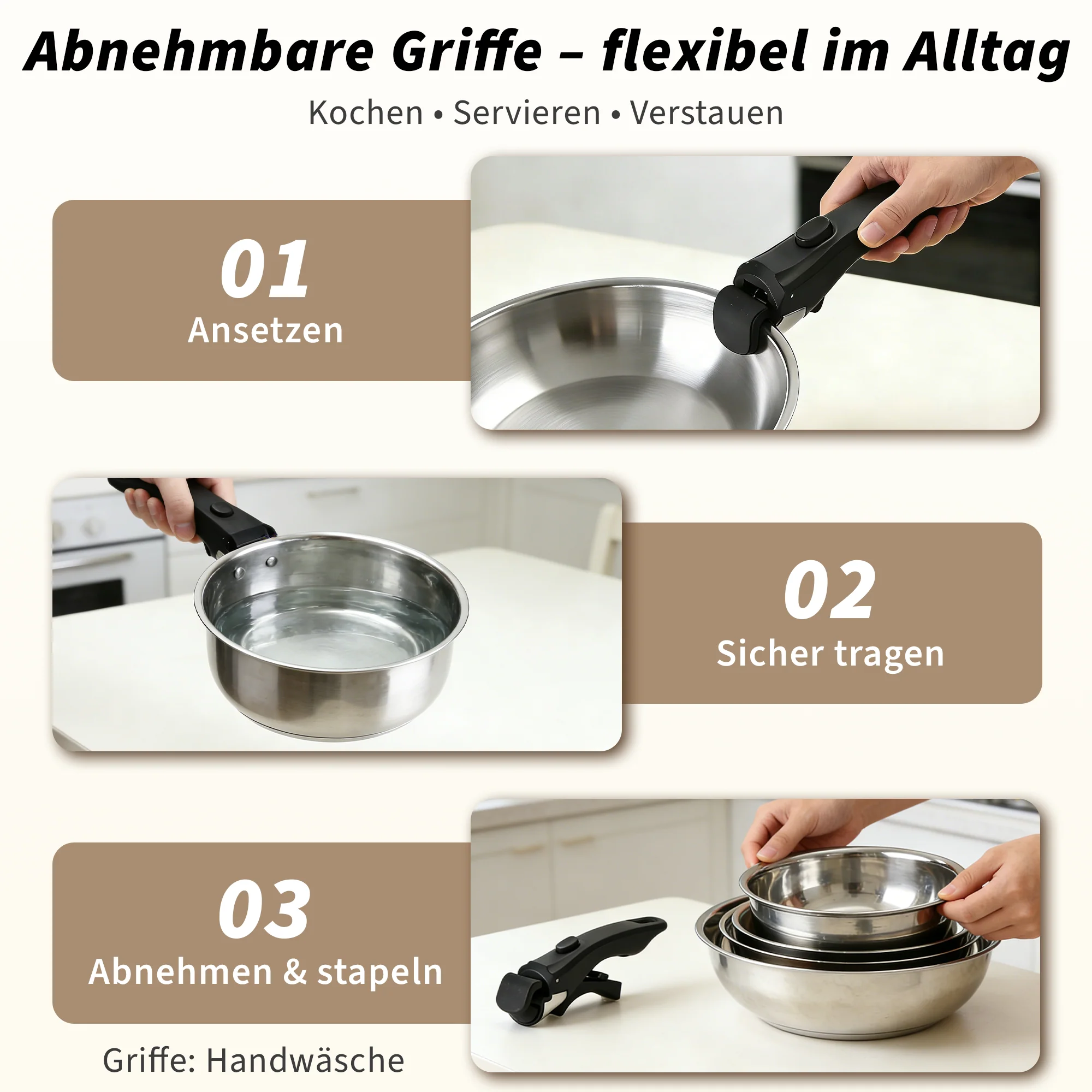 ZMH Kochtopfset Griff 17-Teilig mit Abnehmbarer Antihaft Beschichtet Pfannenset für Alle Herdarten - Image 6