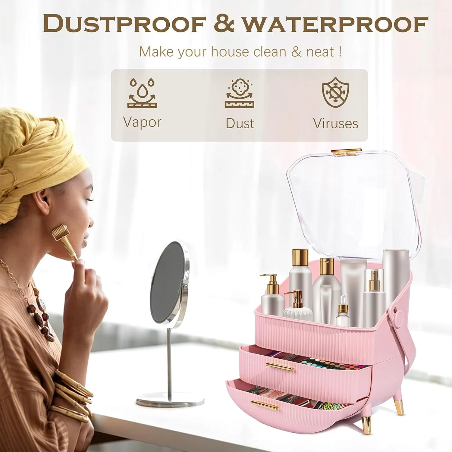 ZMH Kosmetik Organizer Gelb Make-up-Box mit Transparentem Fach Schubladen - Image 29
