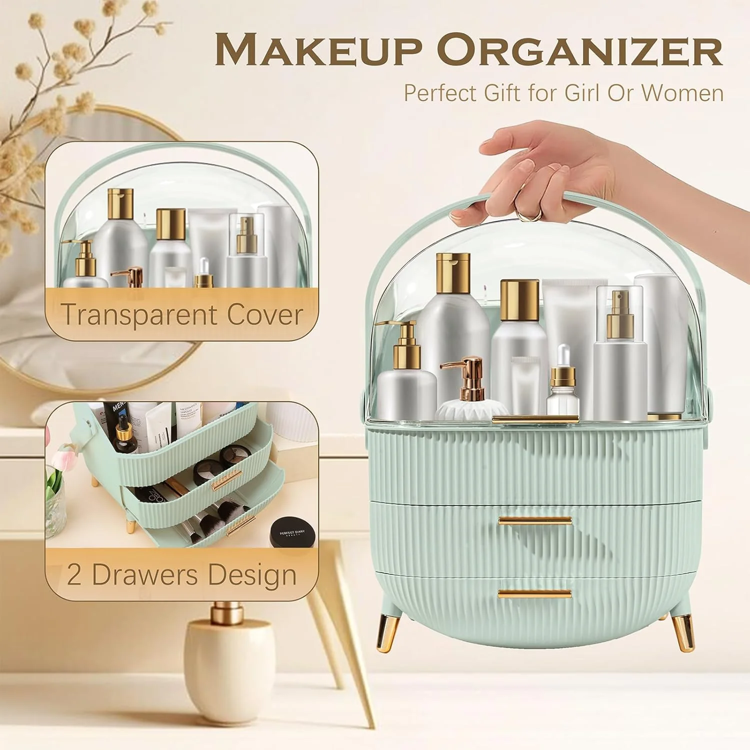 ZMH Kosmetik Organizer Gelb Make-up-Box mit Transparentem Fach Schubladen - Image 36