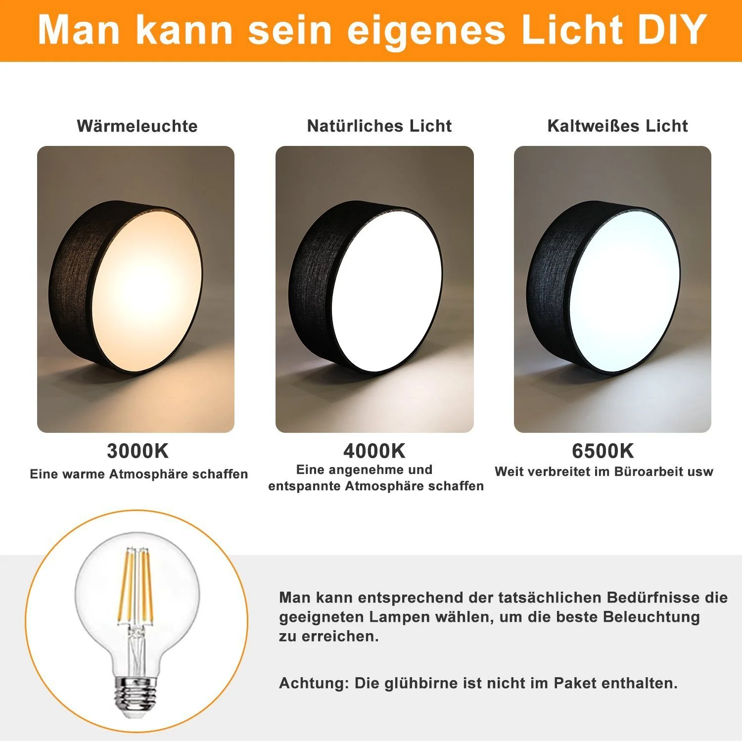 ZMH Kreisförmige Deckenleuchte, 1-flammig, E27,moderne graue Schlafzimmerlampe - Image 17