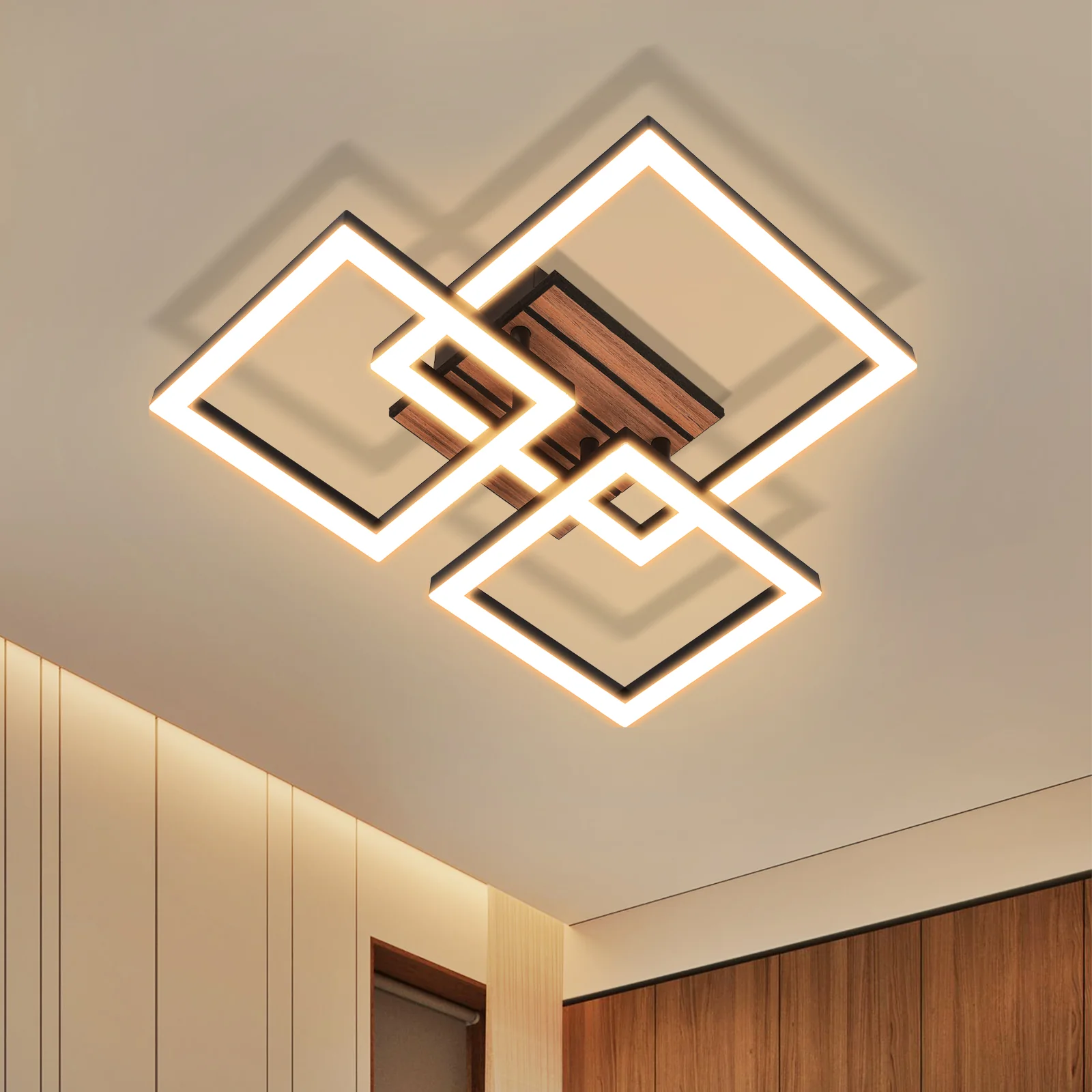 ZMH LED Deckenlampe 21W Modern 38CM 3000K Warmweiß Eckig in Holzoptik Deckenleuchte für Wohnzimmer - Image 2