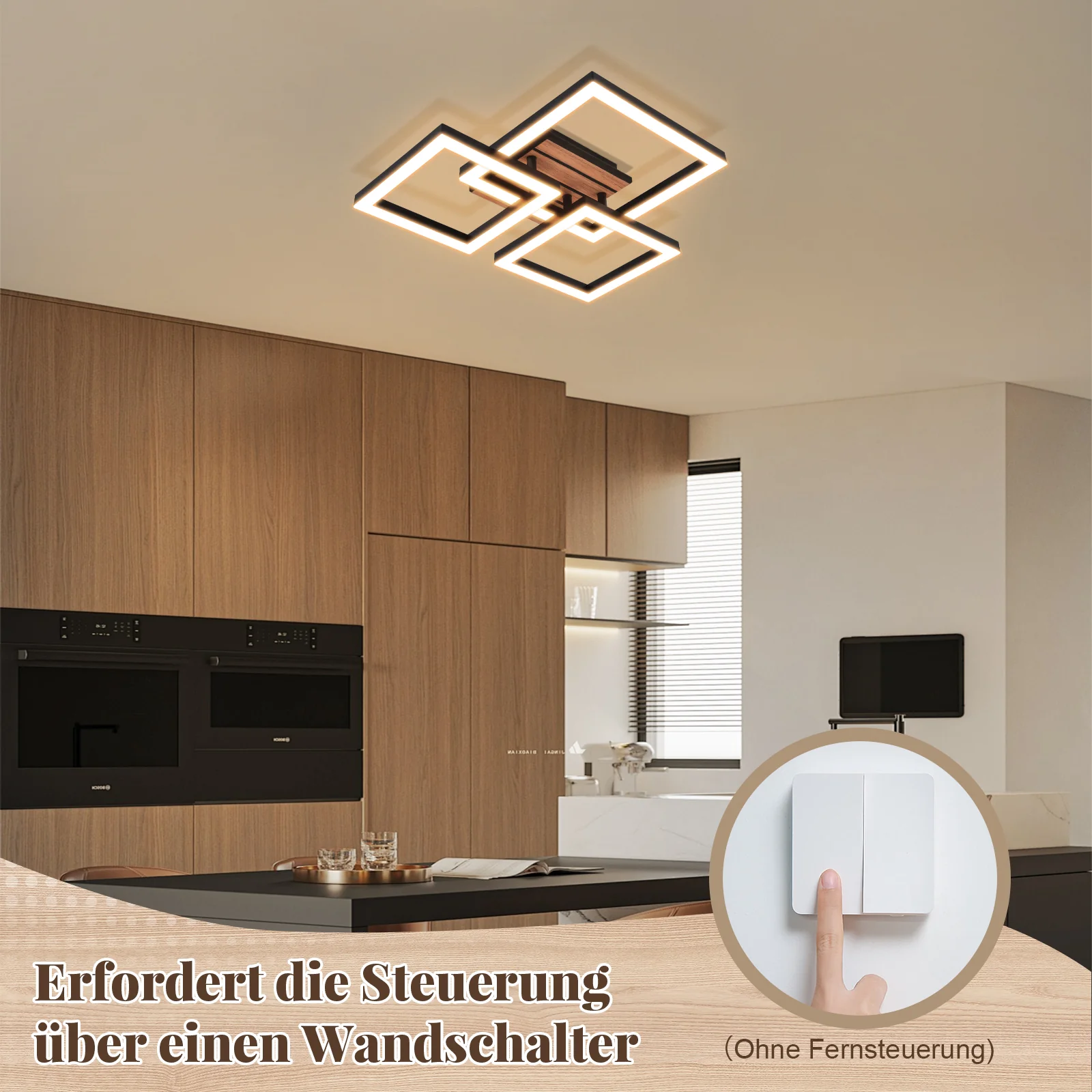 ZMH LED Deckenlampe 21W Modern 38CM 3000K Warmweiß Eckig in Holzoptik Deckenleuchte für Wohnzimmer - Image 8