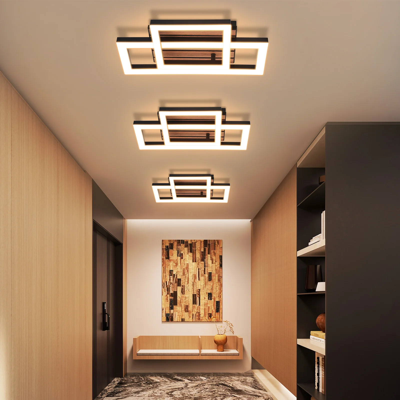 ZMH LED Deckenleuchte 14W Modern Design 3000K Warmweiß Eckig in Holzoptik Deckenlampe für Wohnzimmer - Image 4
