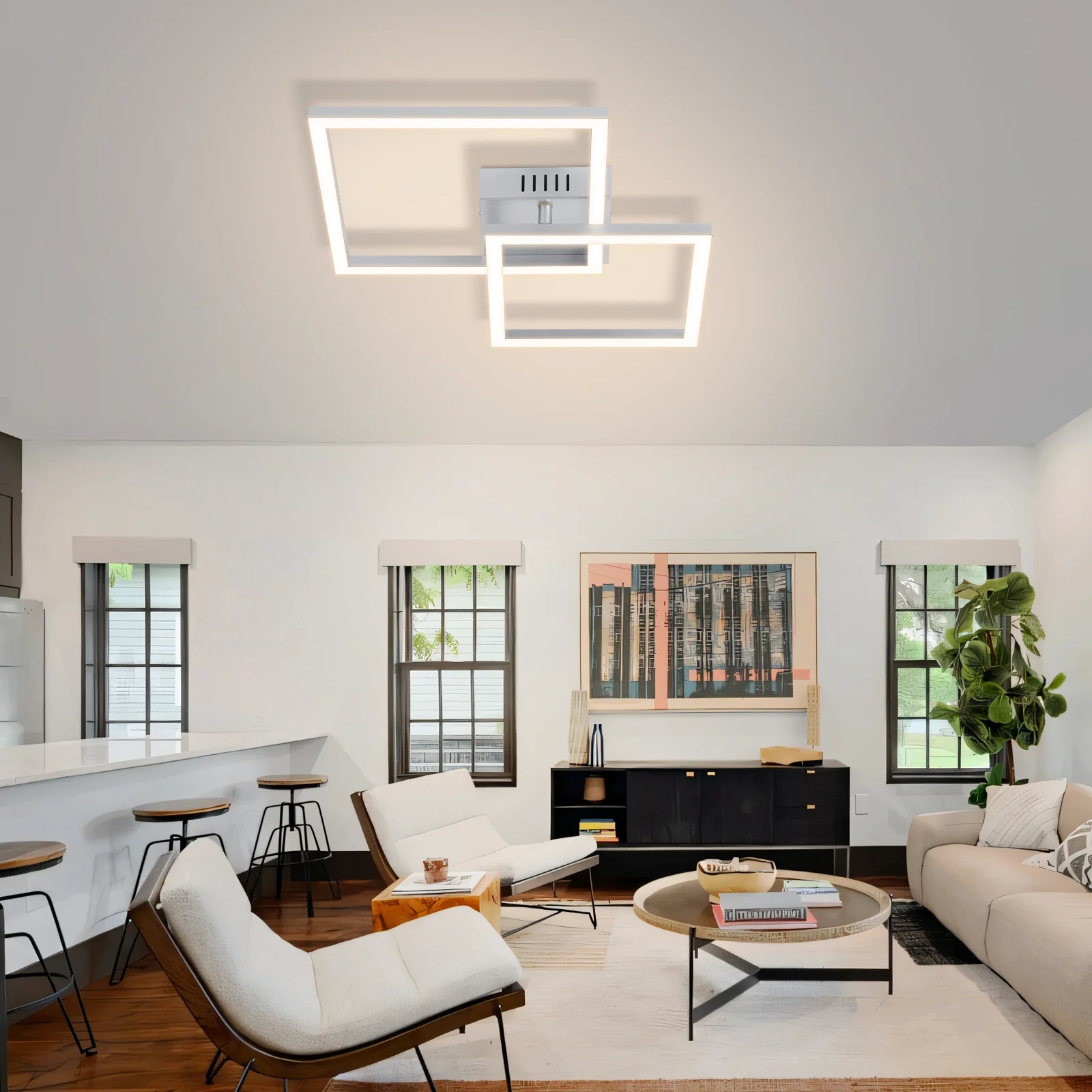 ZMH LED Deckenleuchte 20W Silber Neutralweiß Modern Drehbar Design Eckig Wohnzimmerlampe Für Küche - Image 6