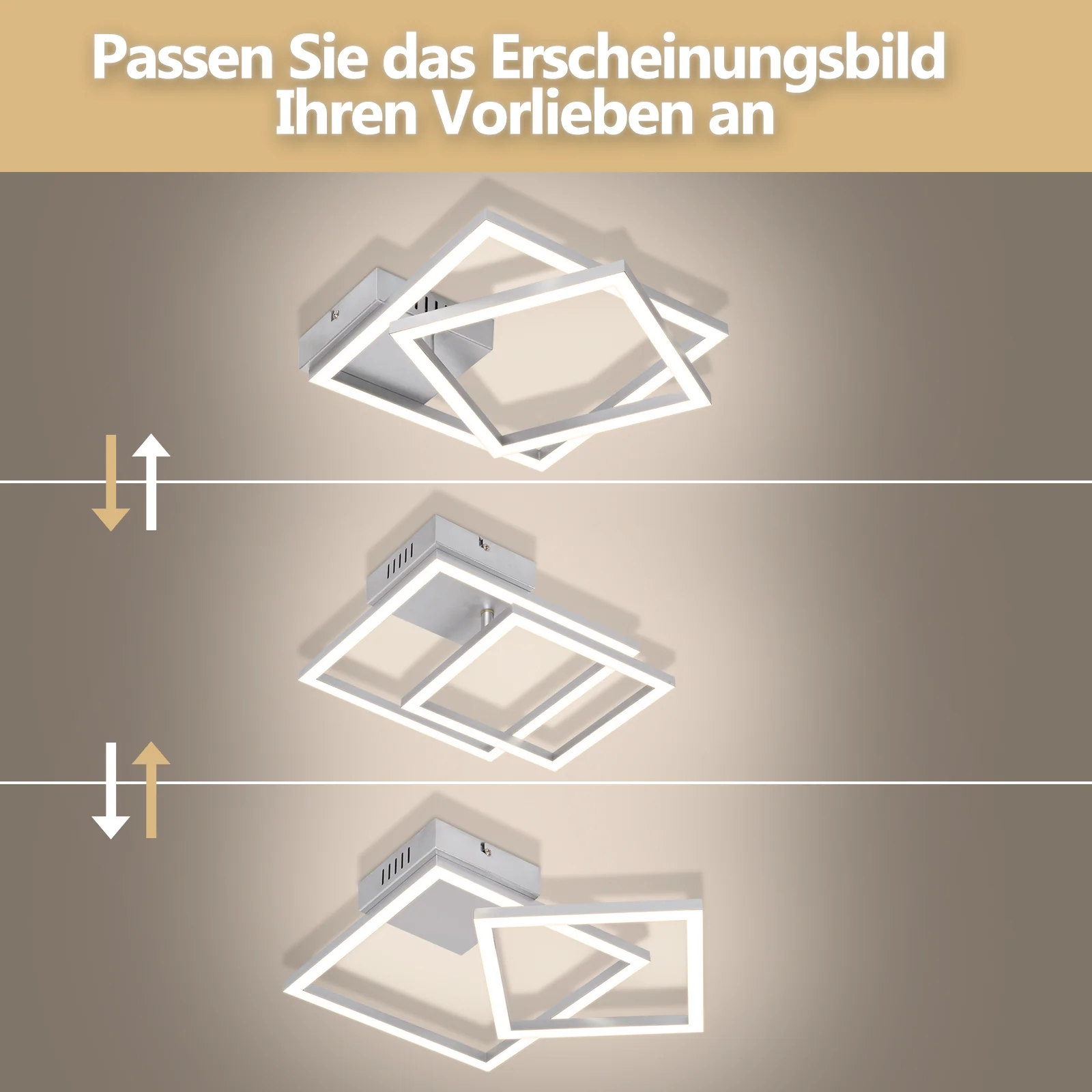 ZMH LED Deckenleuchte 20W Silber Neutralweiß Modern Drehbar Design Eckig Wohnzimmerlampe Für Küche - Image 8