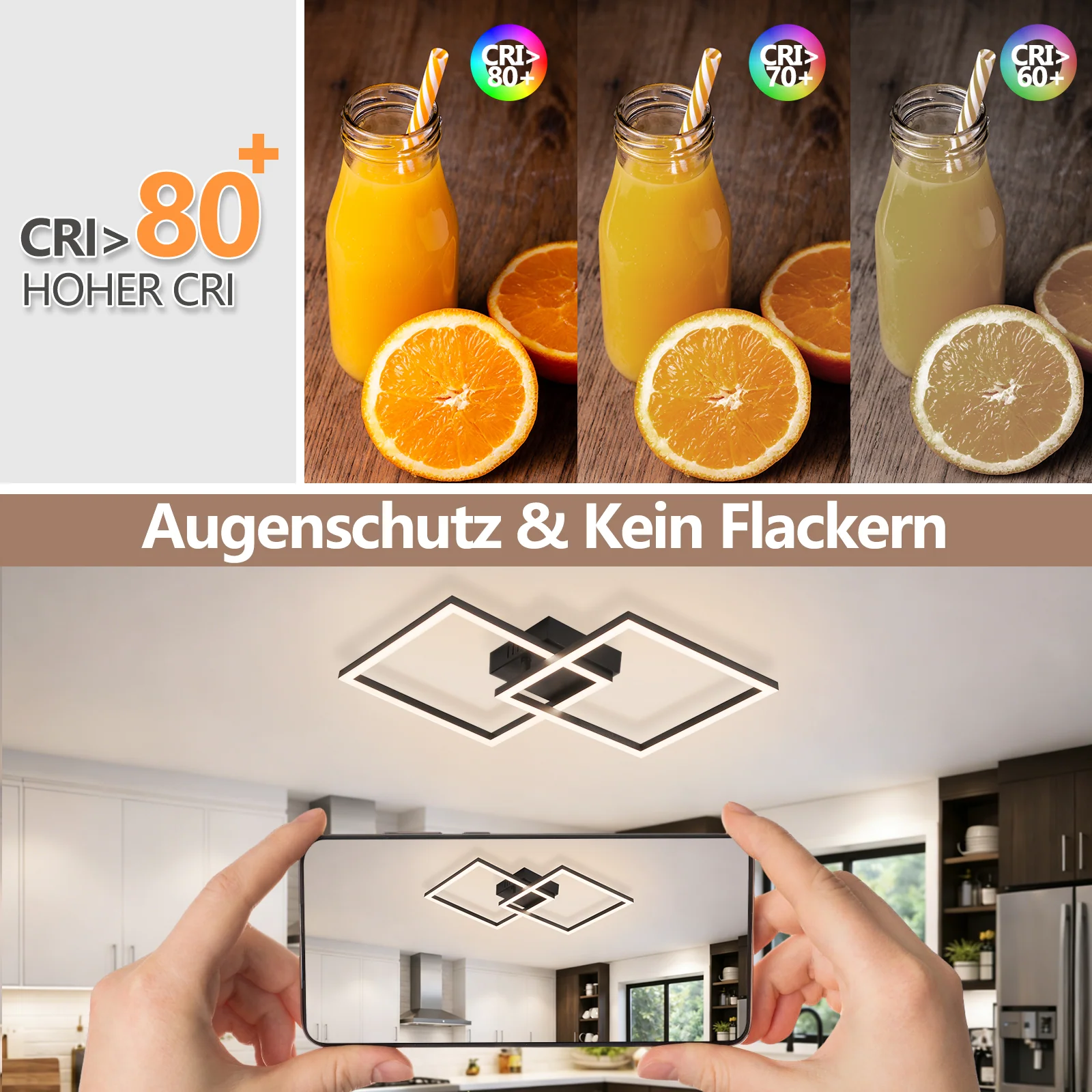 ZMH LED Deckenleuchte 24W Silber Neutralweiß Drehbar Modern Design Eckig Wohnzimmerlampe Für Küche - Image 16
