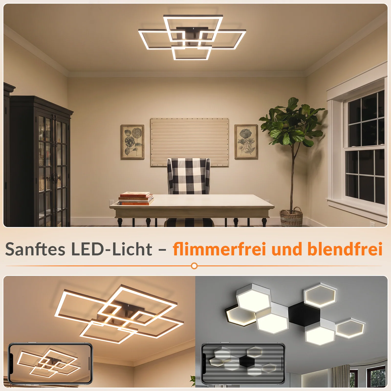 ZMH LED Deckenleuchte Dimmbar 43W Modern mit Fernbedienung Eckig Deckenlampe für Schlafzimmer Büro - Image 5