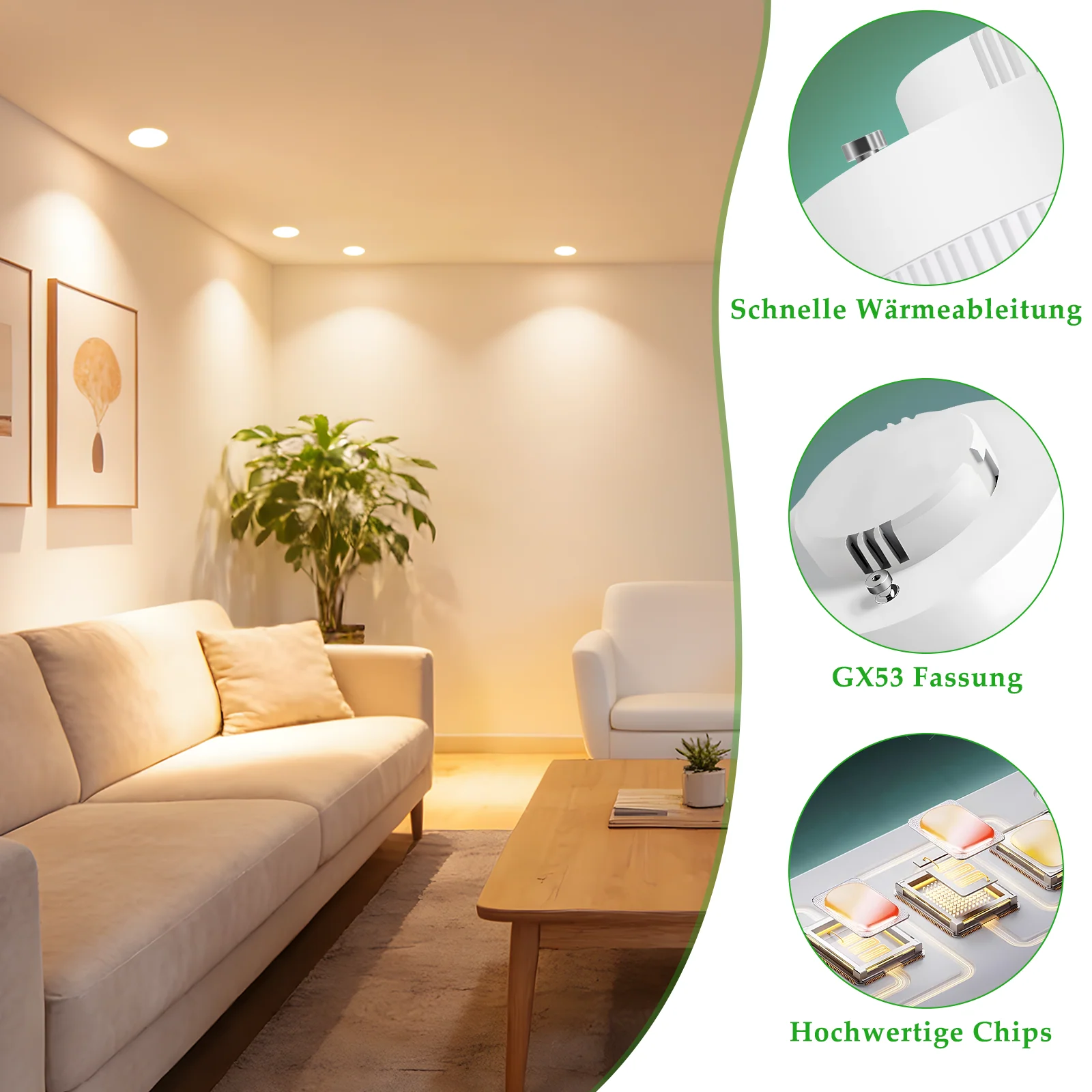 ZMH LED Leuchtmittel 6 Stück GX53 Ultra 7.4x2.5cm Flach Warmweiß 3000K Blinkfrei 5W Nicht Dimmbar - Image 4
