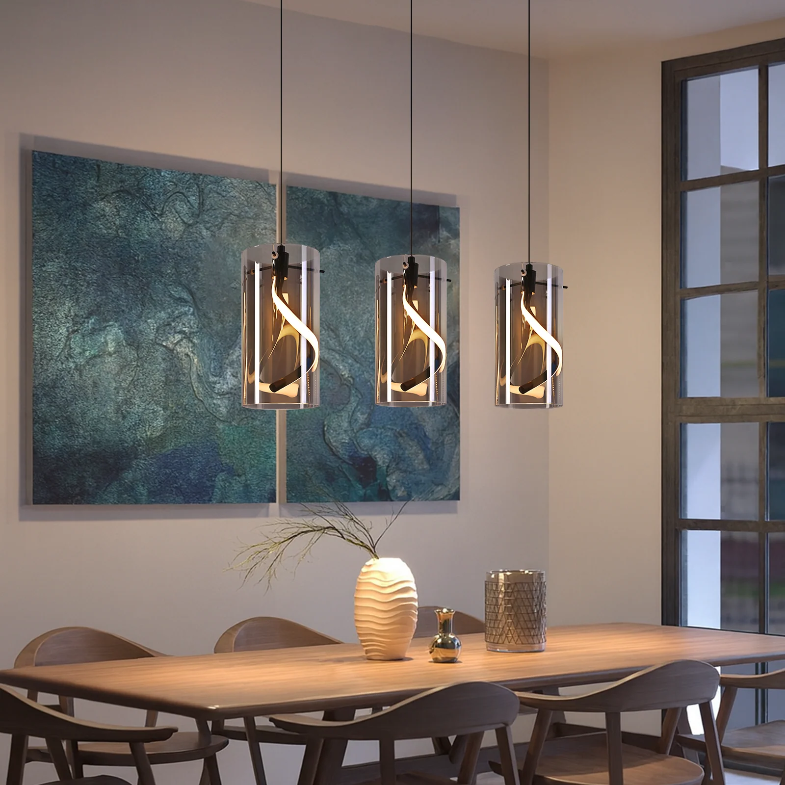 ZMH LED Pendelleuchte 3 Flammig Rauchgrau Glas Retro Hängelampe Flurlampe für Wohnzimmer Esszimmer - Image 10