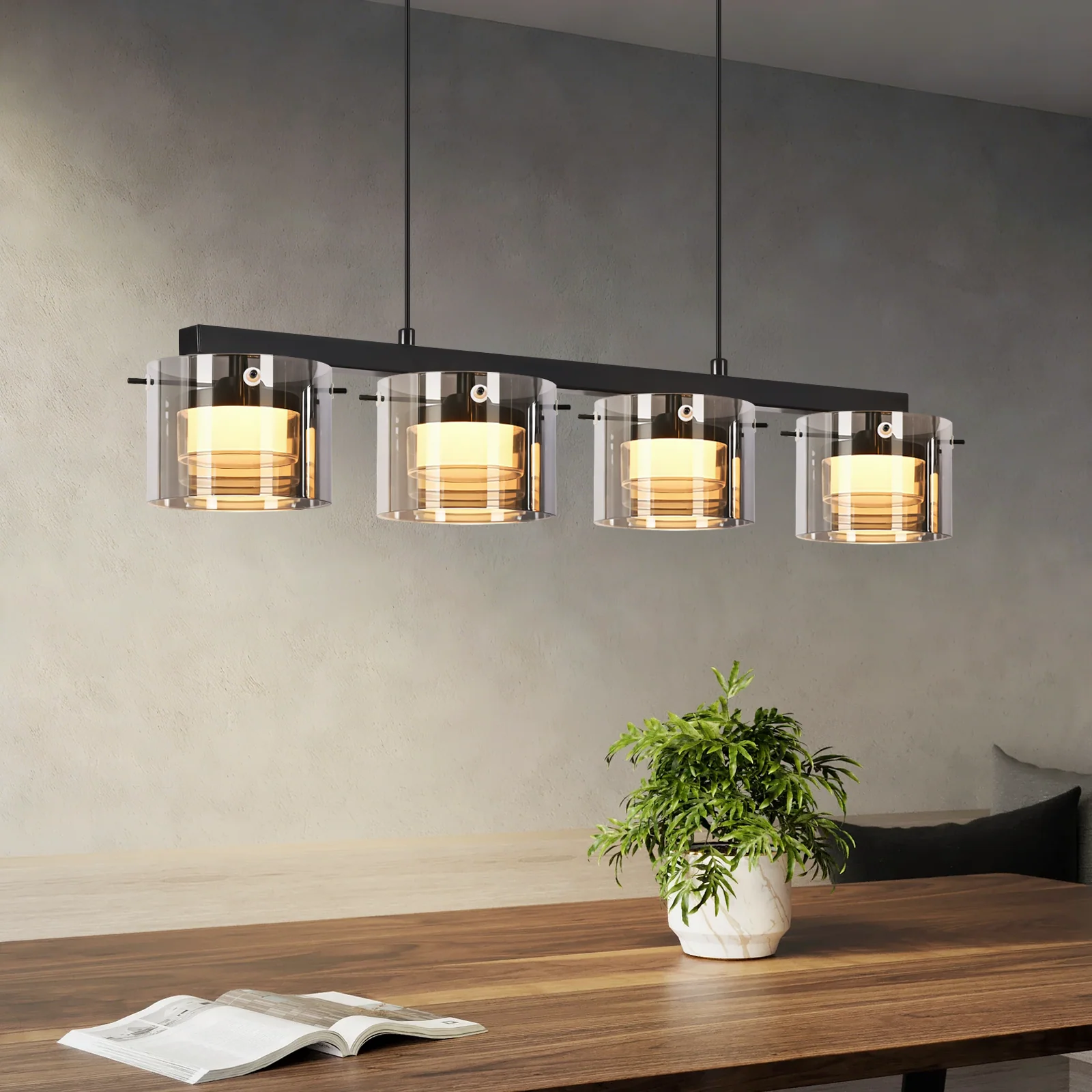 ZMH LED Pendelleuchte Glas 4 Flammig Höhenverstellbar Hängelampe für Esszimmer Wohnzimmer Flur - Image 7