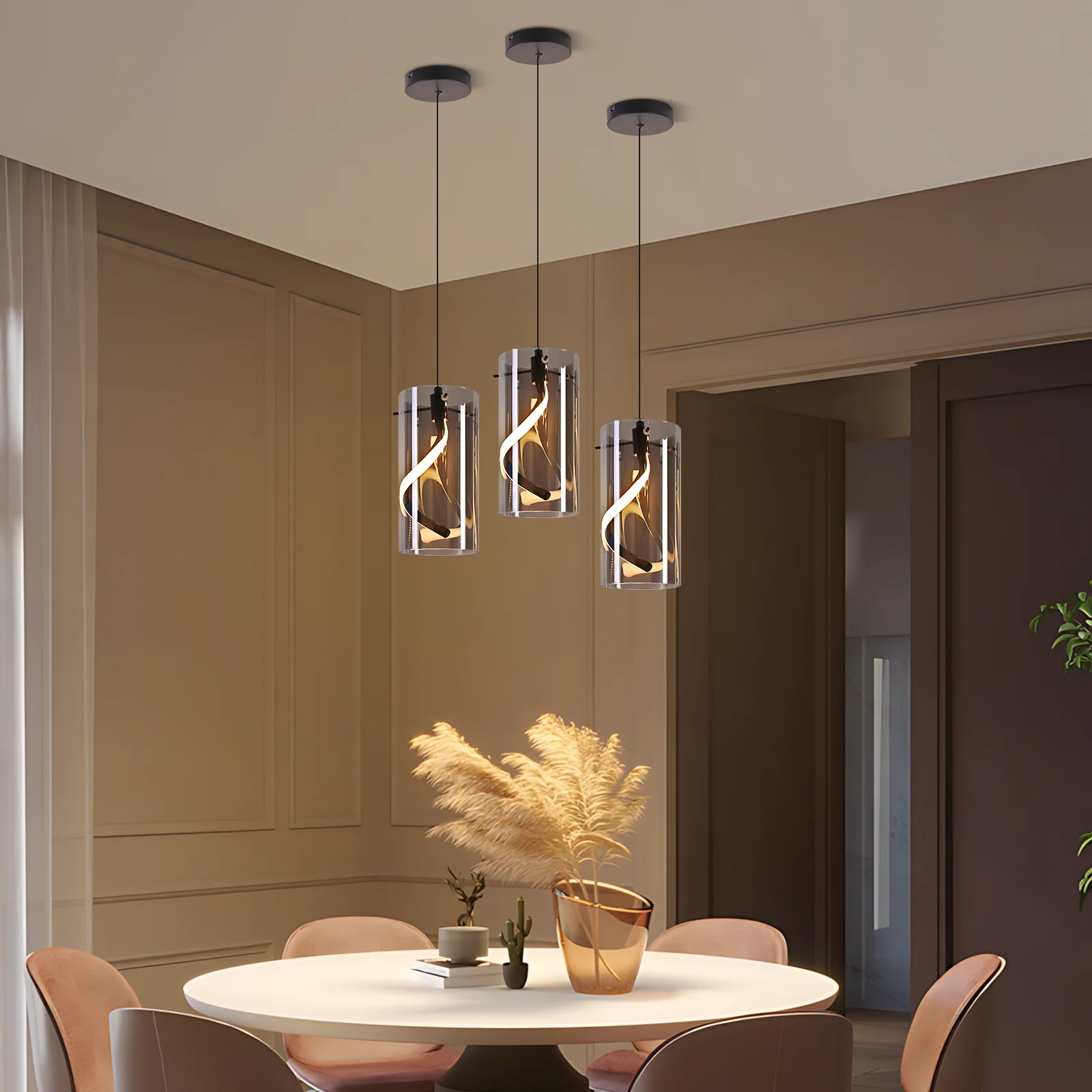 ZMH LED Pendelleuchte Vintage Glas 1 Flammig Rauchgrau Warmweiß Esstisch Hängelampe für Wohnzimmer - Image 5