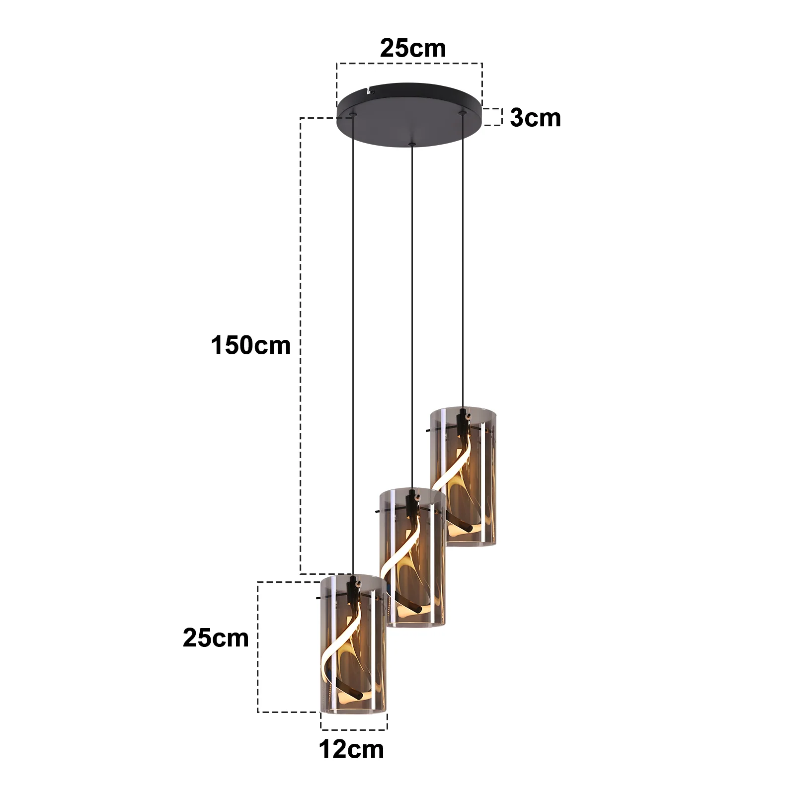 ZMH LED Pendelleuchte Vintage Glas 3 Flammig Rauchgrau Retro 3000K Esstisch Hängelampe für Esszimmer - Image 7