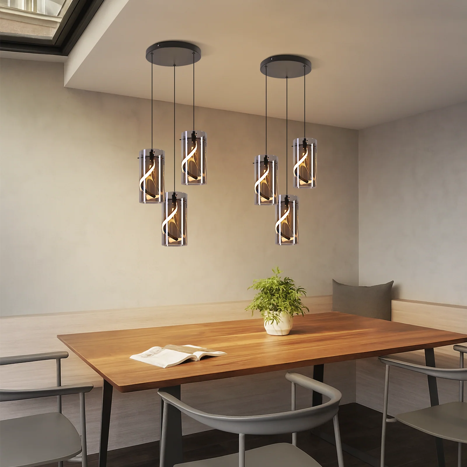 ZMH LED Pendelleuchte Vintage Glas 3 Flammig Rauchgrau Retro 3000K Esstisch Hängelampe für Esszimmer - Image 9