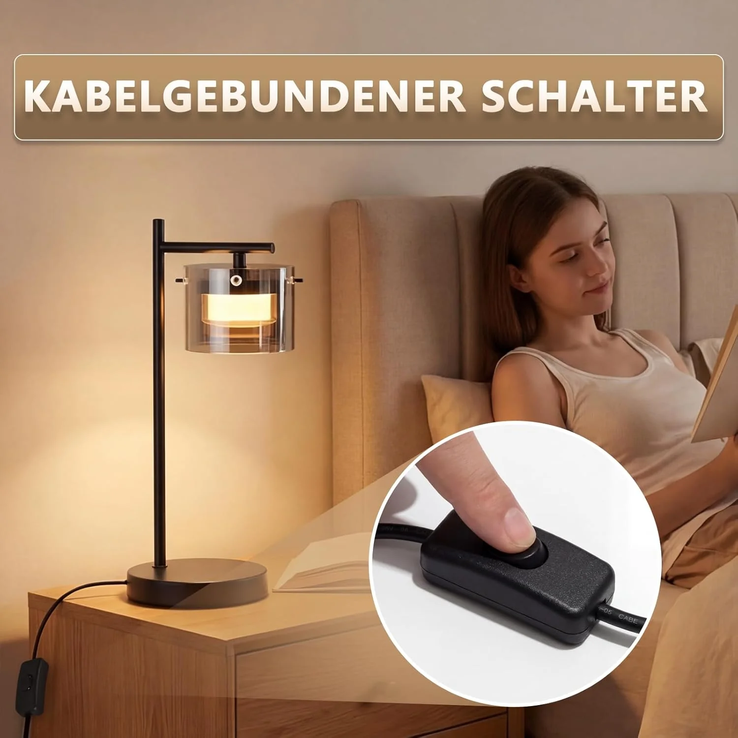ZMH LED Tischlampe Rauchglas 8W Warmweiß Nachttischlampe für Wohnzimmer Schlafzimmer Büro - Image 7