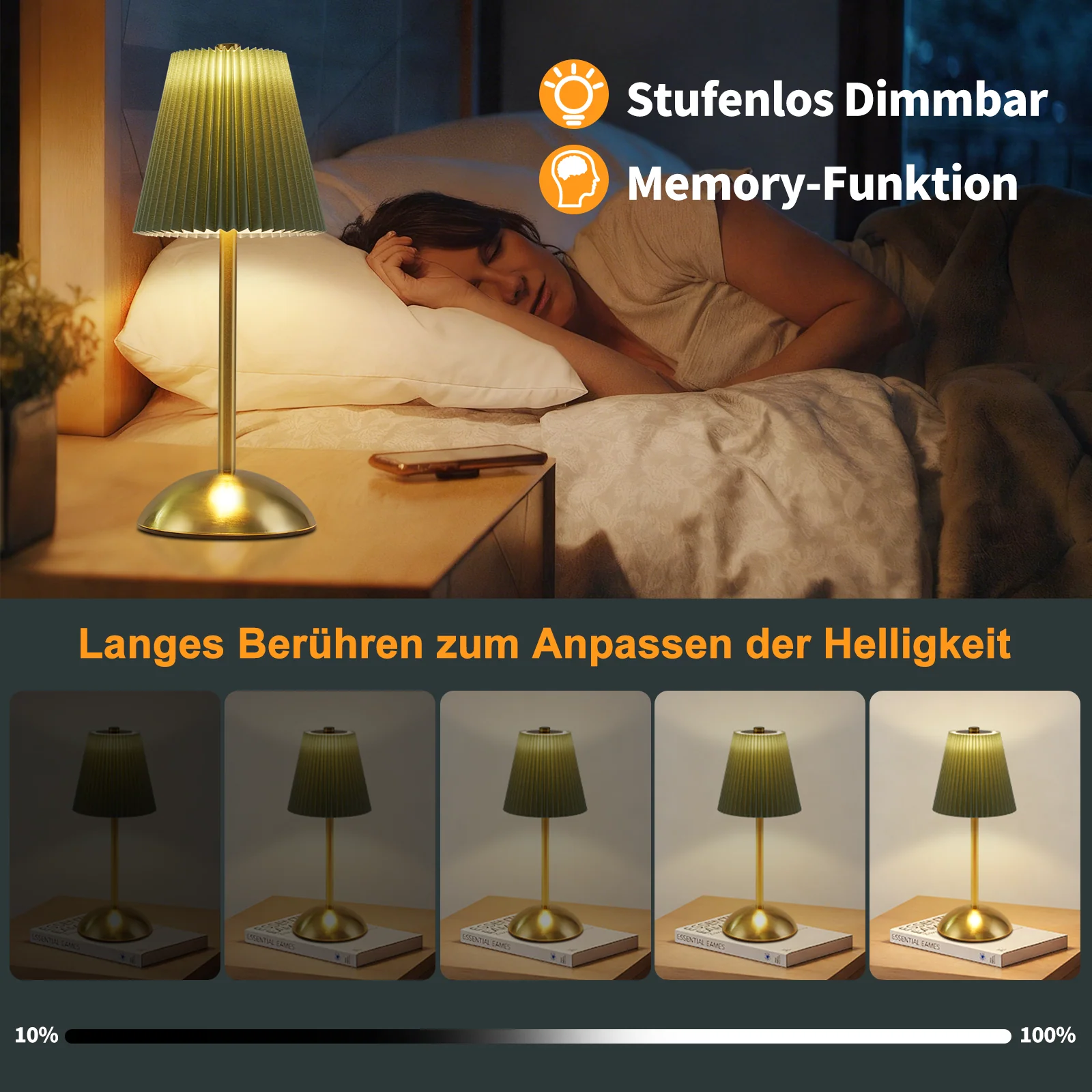 ZMH LED Tischleuchte Touch Dimmbar Modern Design Graublau Nachttischleuchte für Wohnzimmer 2er - Image 27