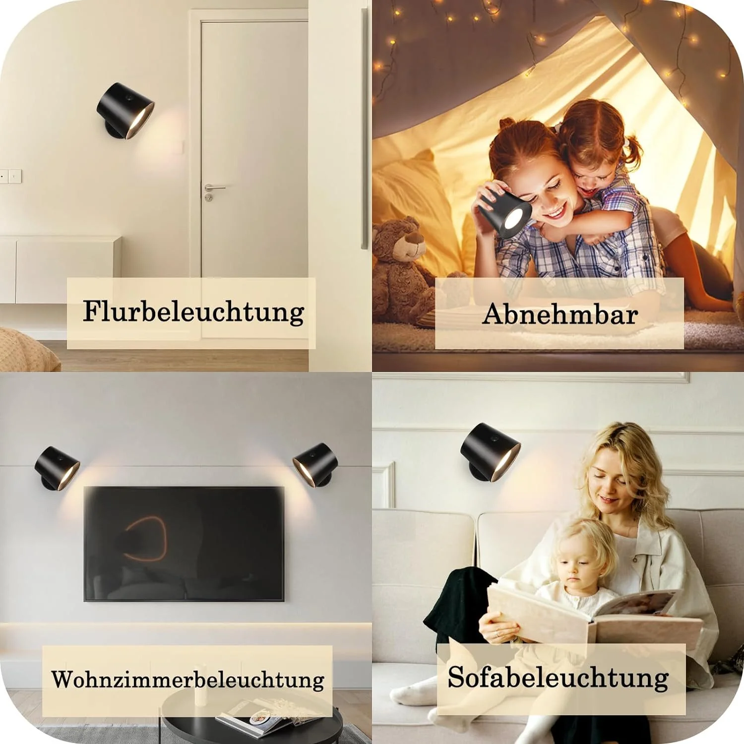ZMH LED Wandleuchte Innen mit Akku 360° Drehbare Schwarz Kabellose Wandlampe Für Wohnzimmer - Image 8
