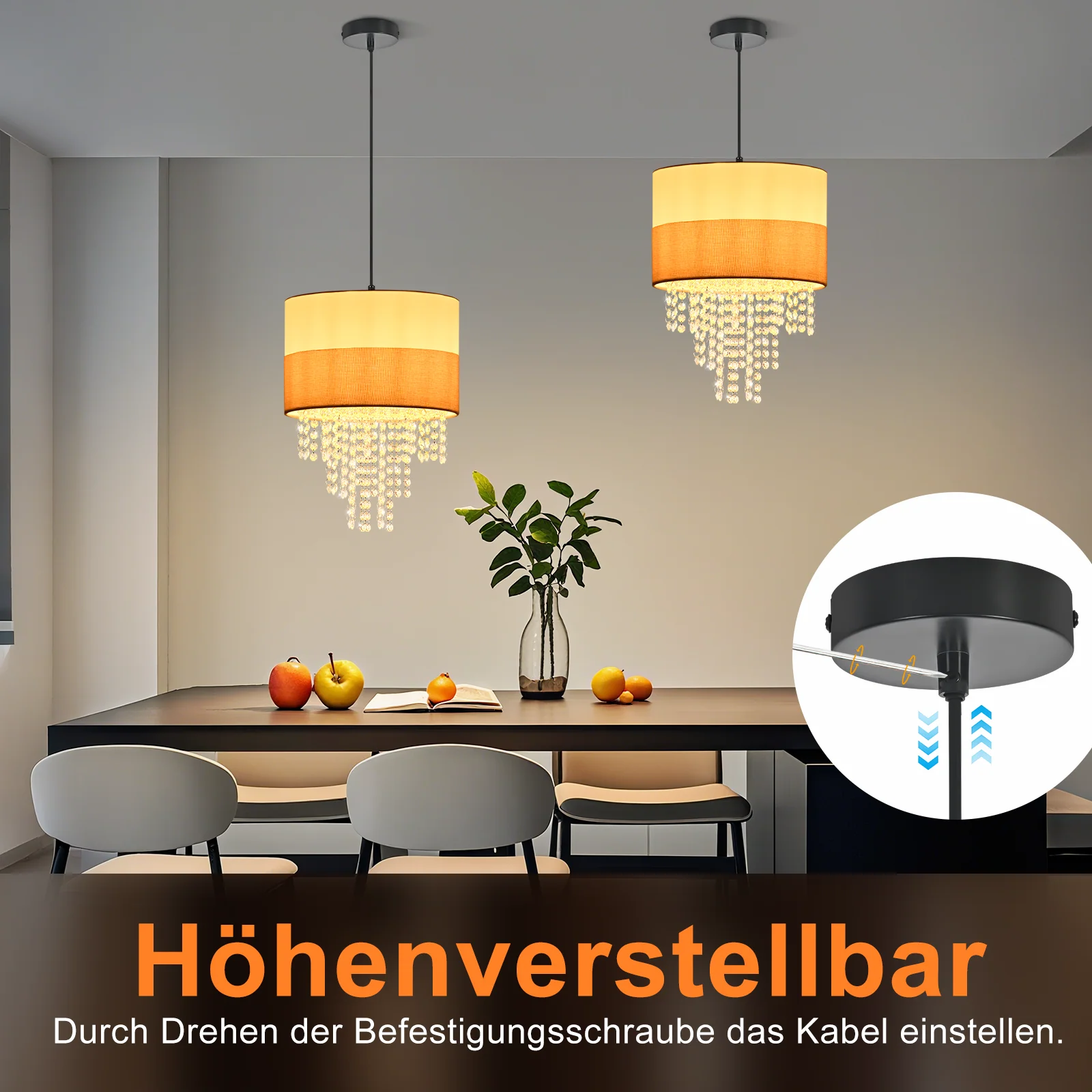 ZMH Pendelleuchte 1 flammig Vintage Stoff E27 Retro Kristall Höhenverstellbar Hängelampe - Image 6