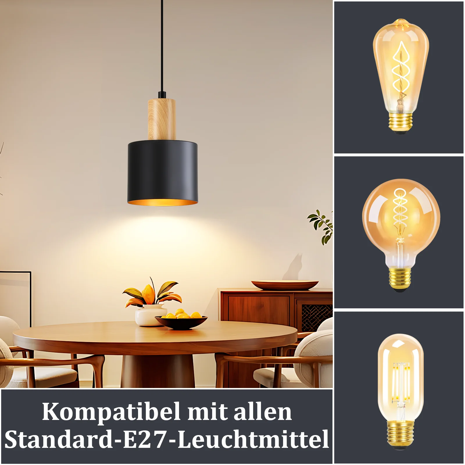 ZMH Pendelleuchte E27 Schwarz Vintage 1 Flammig Höhenverstellbar Hängelampe Für Esstisch Küche - Image 7