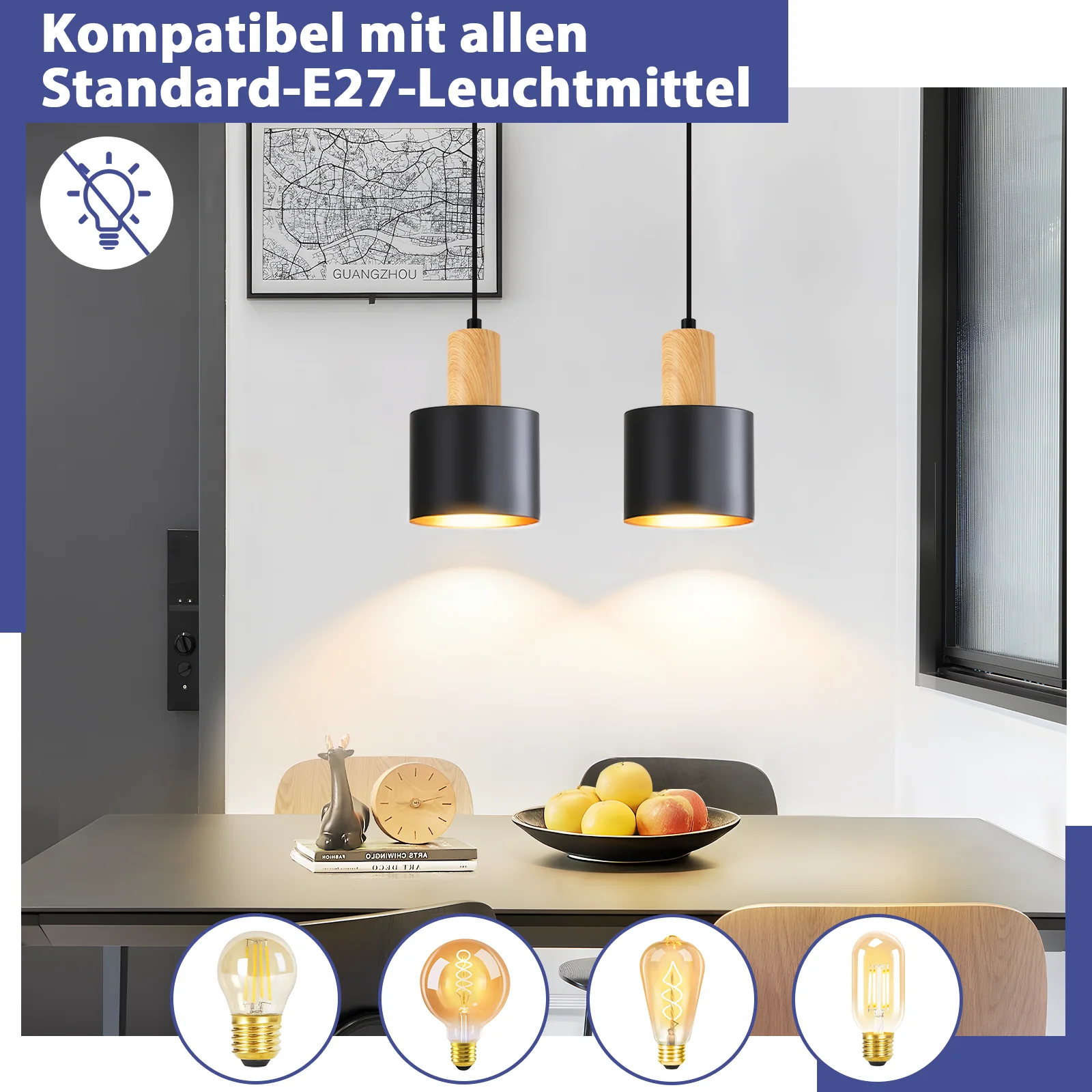 ZMH Pendelleuchte E27 Schwarz Vintage 2 Flammig Höhenverstellbar Hängelampe Für Esstisch Küche - Image 4