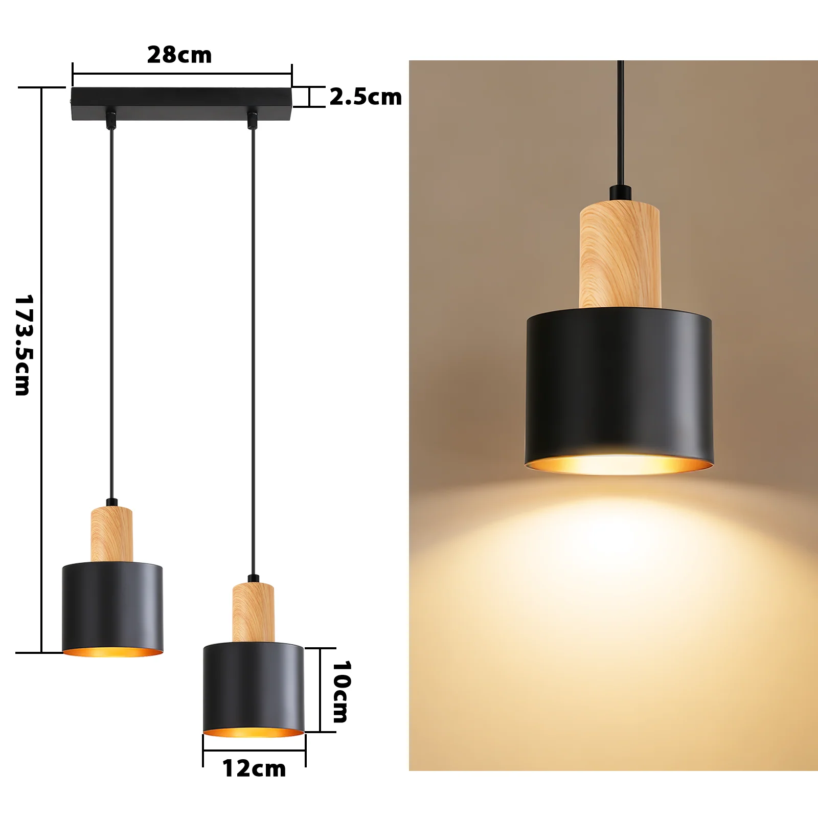 ZMH Pendelleuchte E27 Schwarz Vintage 2 Flammig Höhenverstellbar Hängelampe Für Esstisch Küche - Image 5