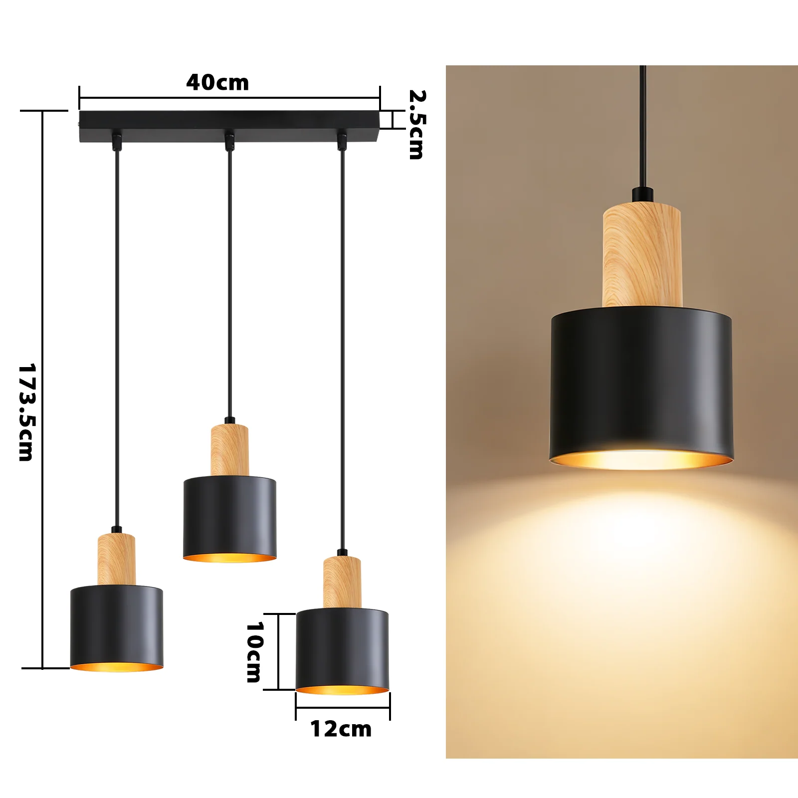 ZMH Pendelleuchte E27 Schwarz Vintage 3 Flammig Höhenverstellbar Hängelampe Für Esstisch Küche - Image 5
