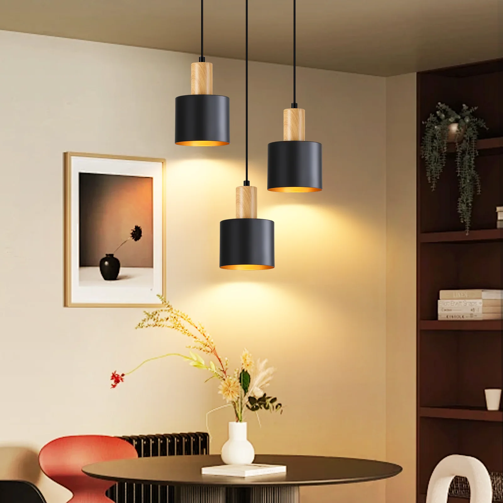 ZMH Pendelleuchte E27 Vintage 3 Flammig Schwarz Höhenverstellbar Hängelampe Für Wohnzimmer Esszimmer - Image 9