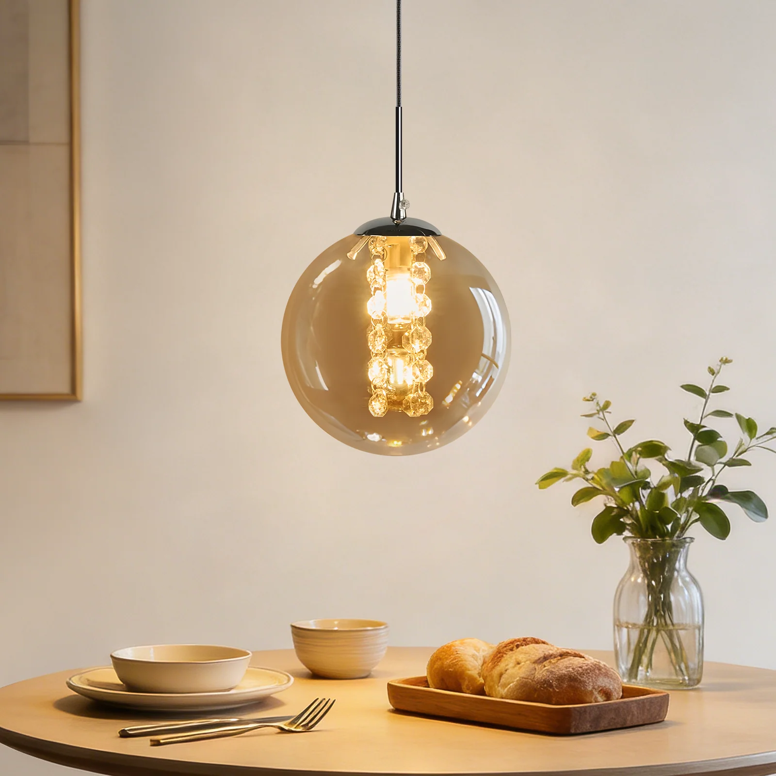 ZMH Pendelleuchte Glas Modern 1 Flammig Rauchgrau 120CM Höhenverstellbar G9 Hängelampe für Esstisch - Image 11
