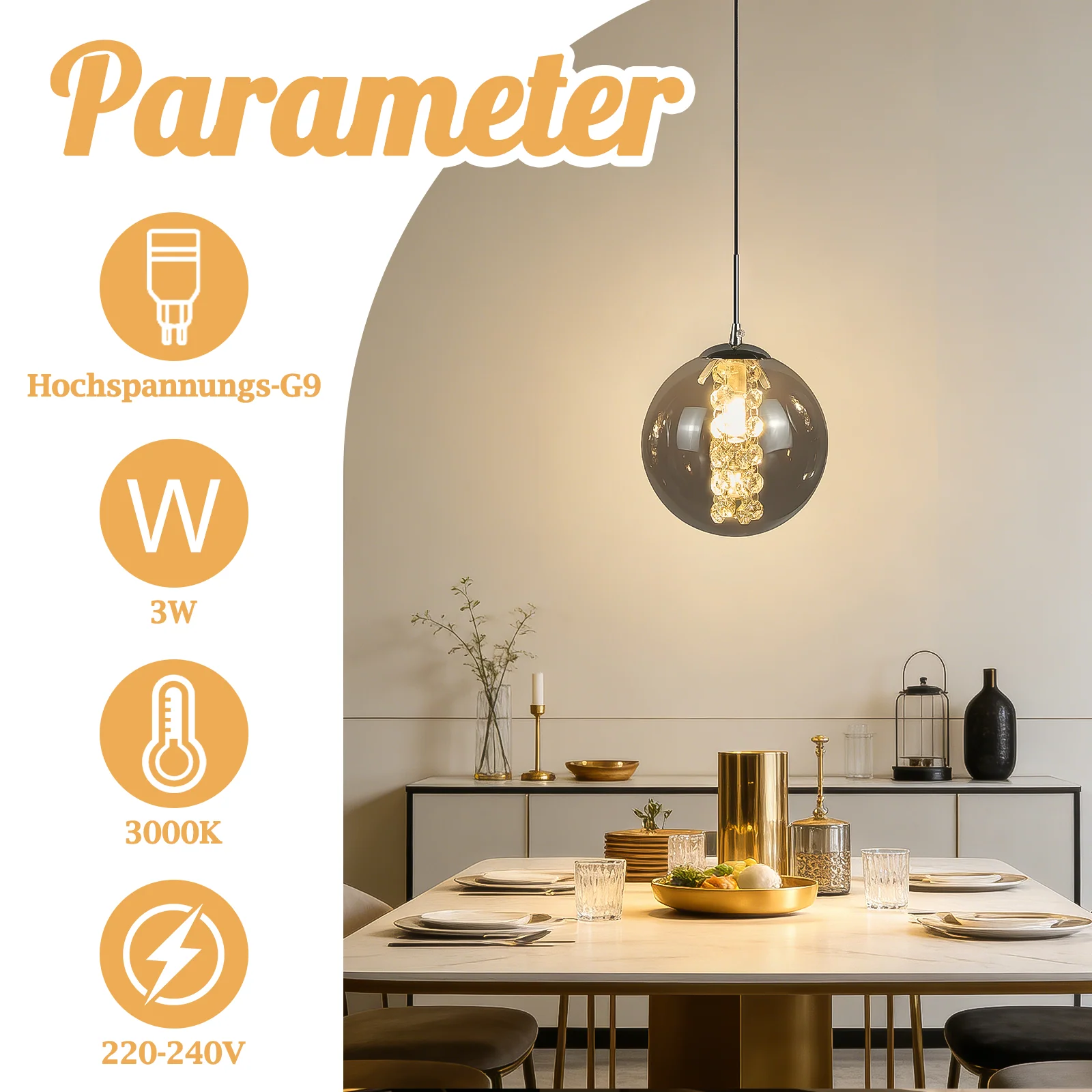 ZMH Pendelleuchte Glas Modern 1 Flammig Rauchgrau 120CM Höhenverstellbar G9 Hängelampe für Esstisch - Image 4