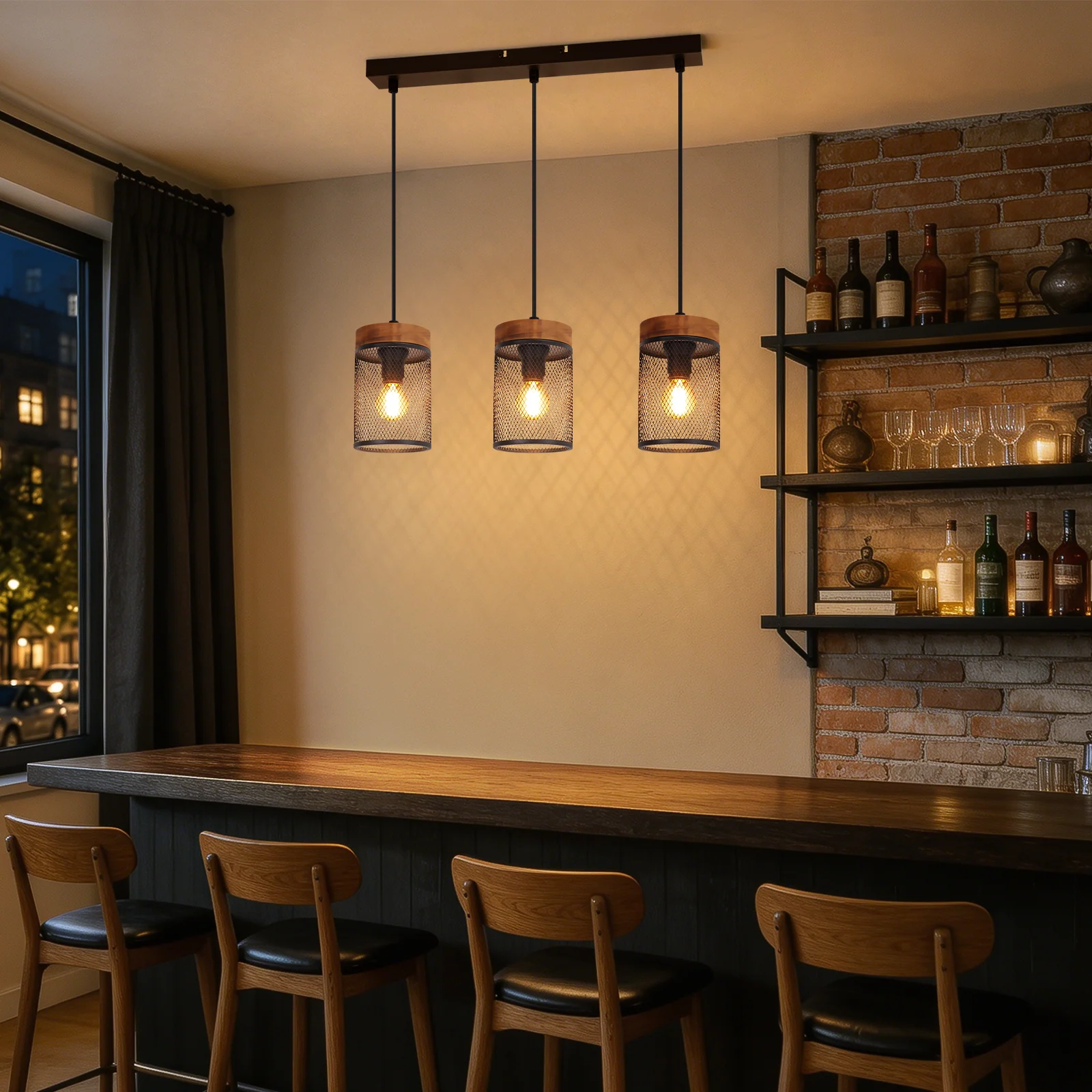 ZMH Pendelleuchte Holz Vintage 3 flammig E14 industrial Retro Hängelampe für Wohnzimmer Esszimmer - Image 3