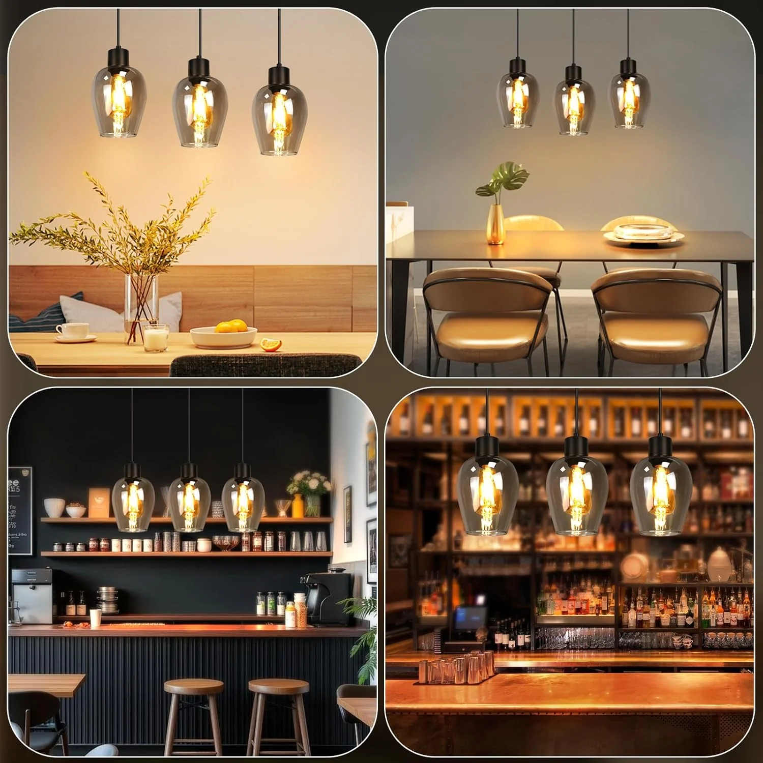 ZMH Pendelleuchte Schwarz 3 Flammig Vintage E27 Rauchglas Hängelampe Für Esszimmer Wohnzimmer - Image 9