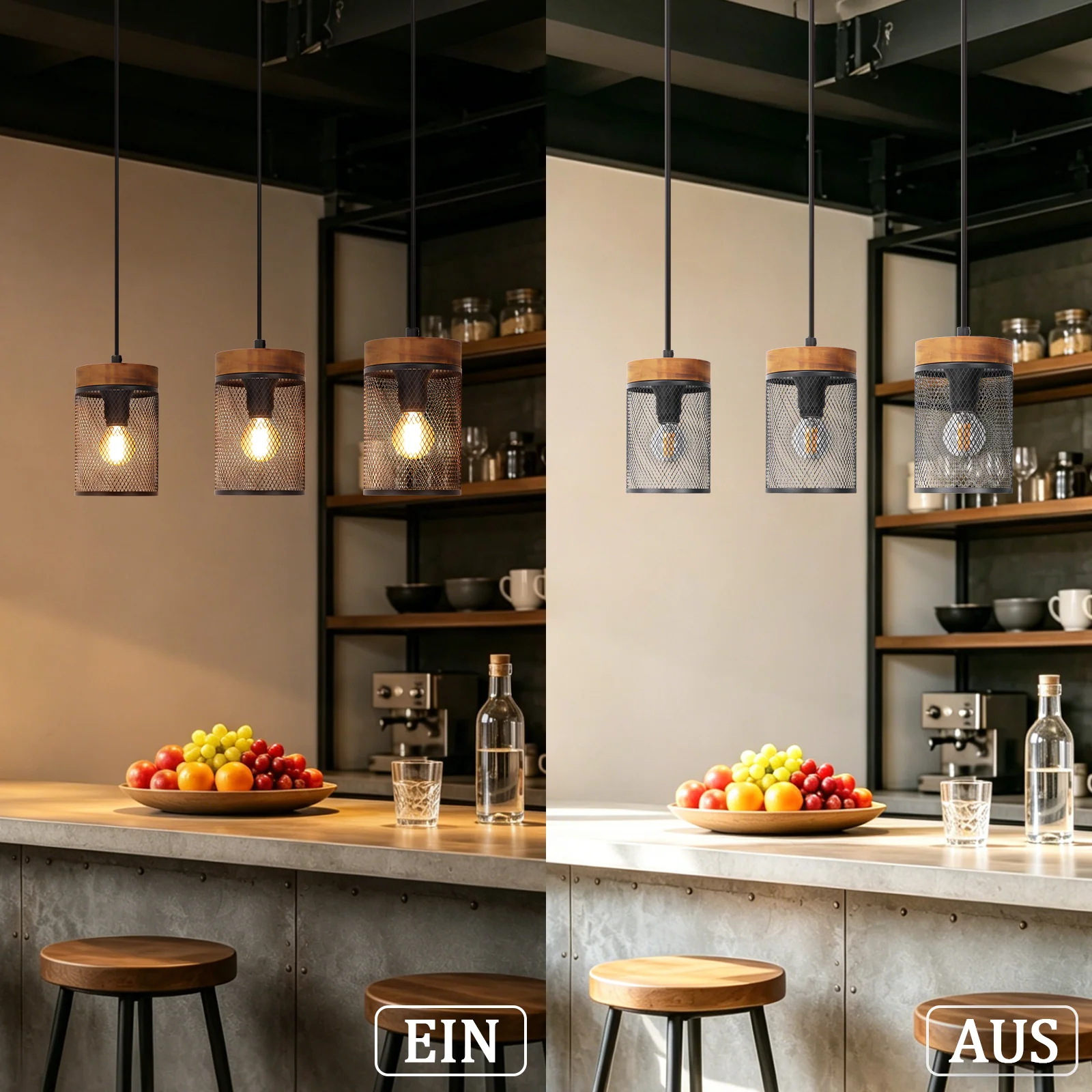 ZMH Pendelleuchte Schwarz E14 Industrial 1 flammig Mit Gitter Lampenschirm Hängelampe für Esszimmer - Image 6
