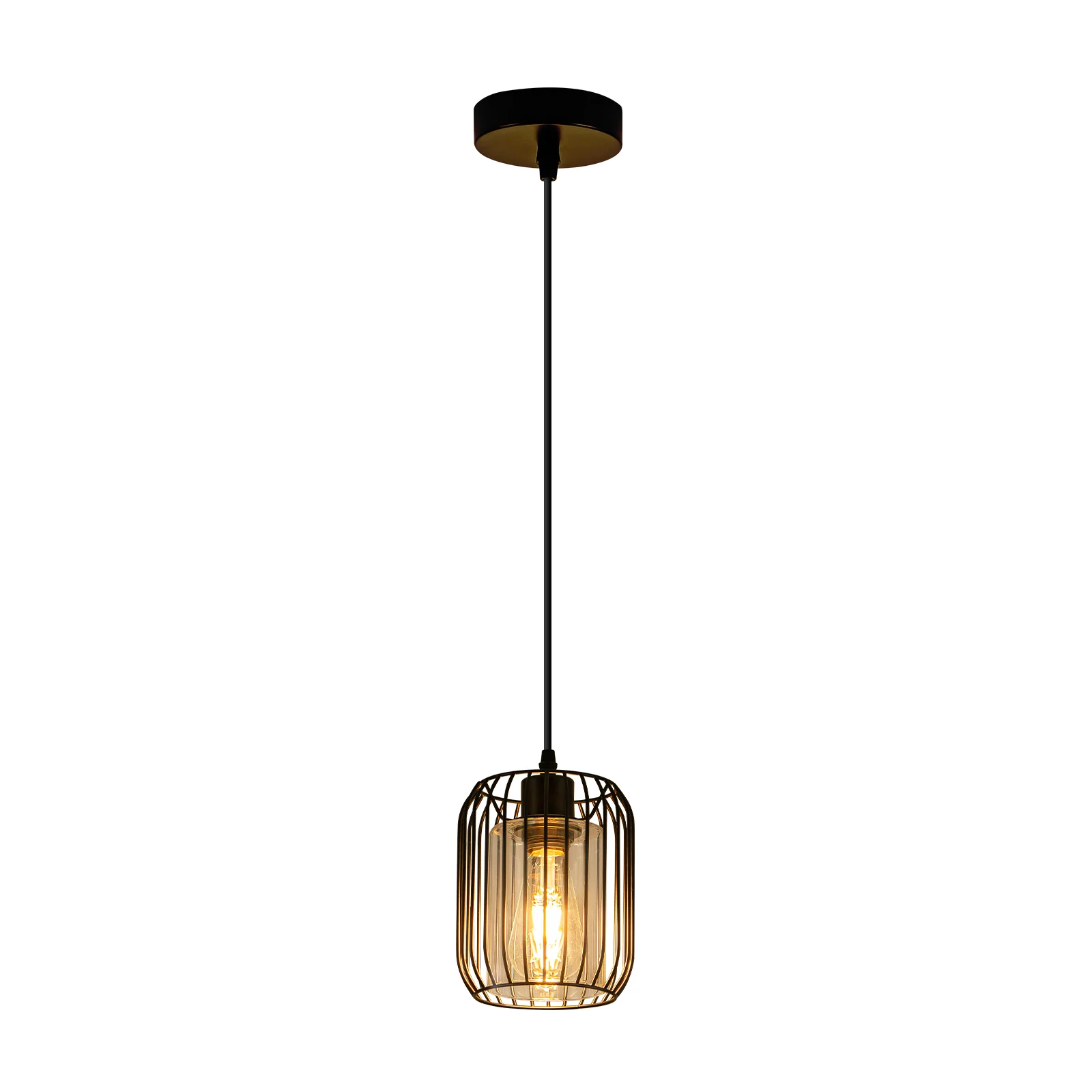 ZMH Pendelleuchte Schwarz E27 Glas Innenschirm Retro 1 flammig Industrial Hängelampe für Esszimmer